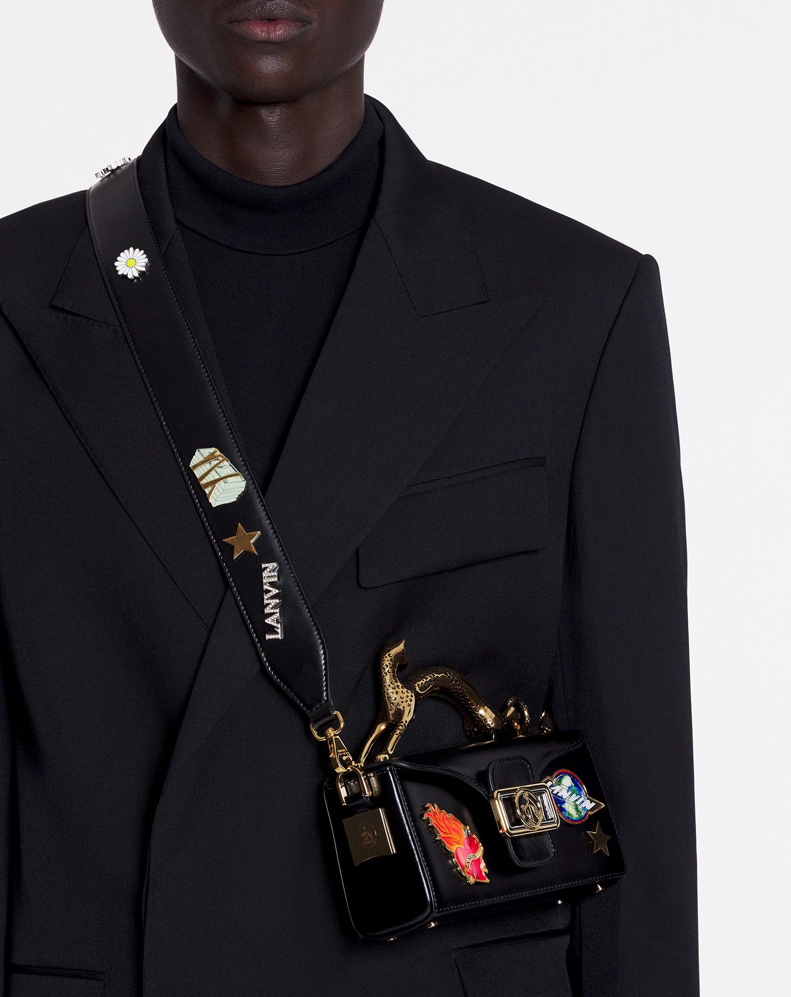 Lanvin x future pencil cat nano leather bag with pins