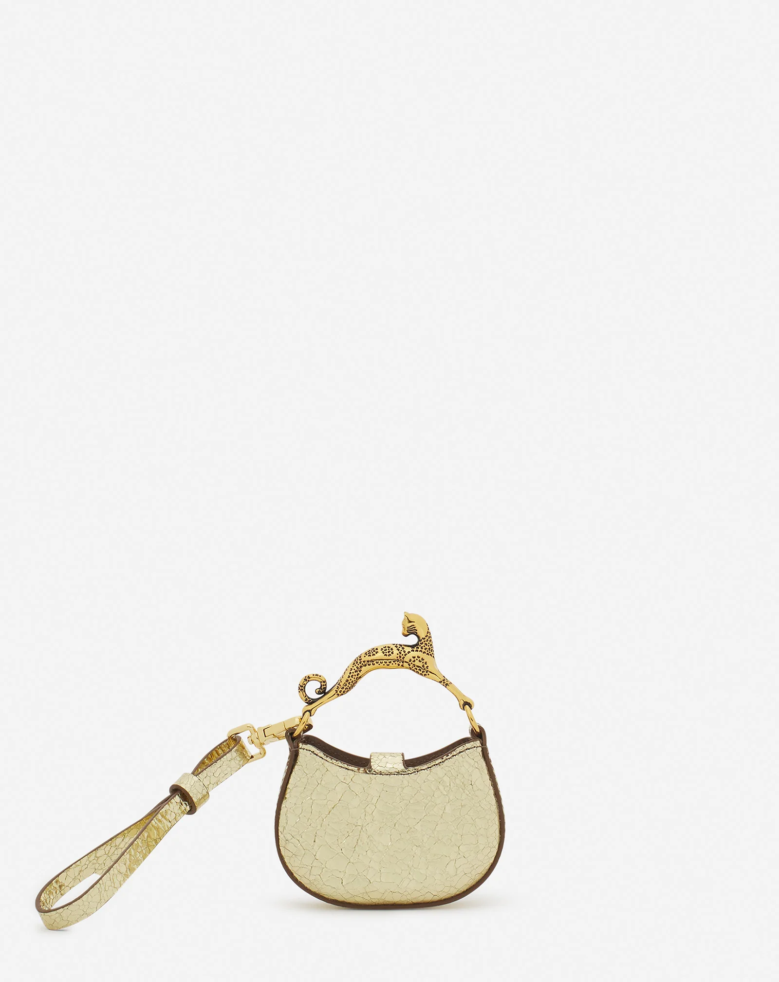 Micro hobo cat charm bag in crackled metallic leather