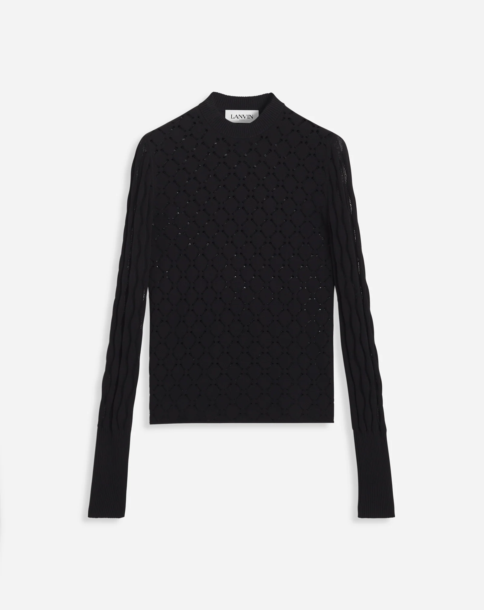 Long-sleeved top in lace effect knit