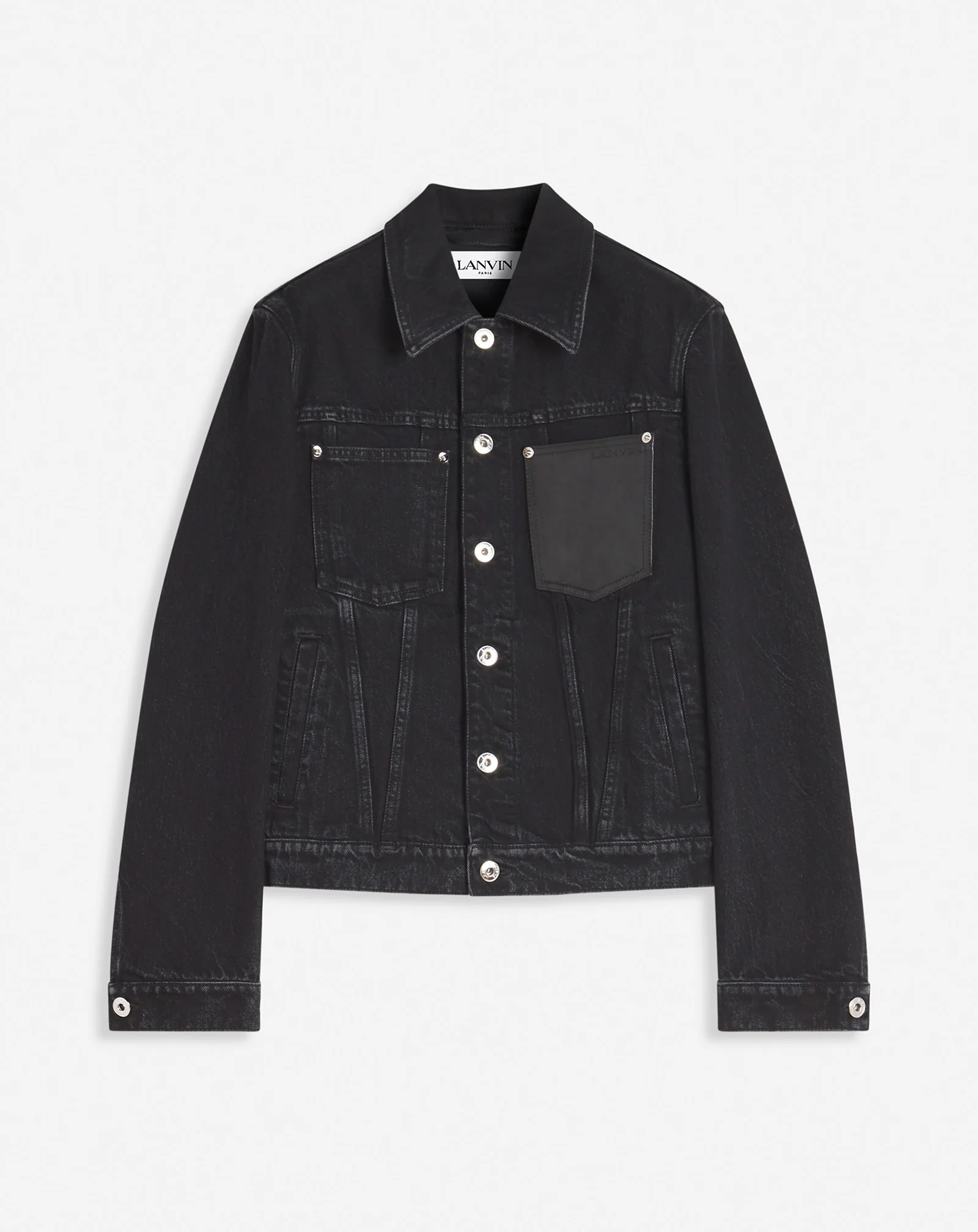 Leather patch jacket in denim