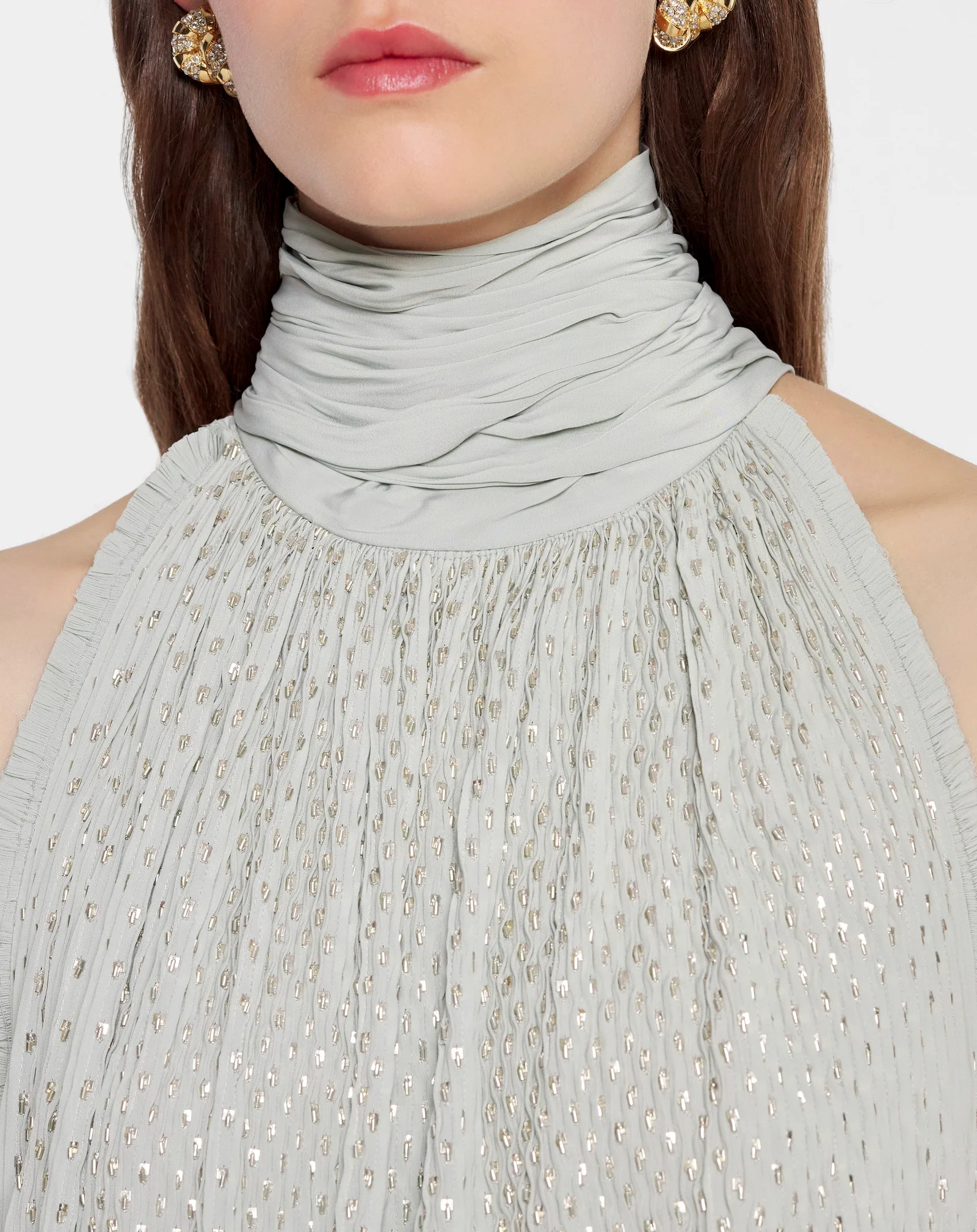 Embroidered cape gown in charmeuse