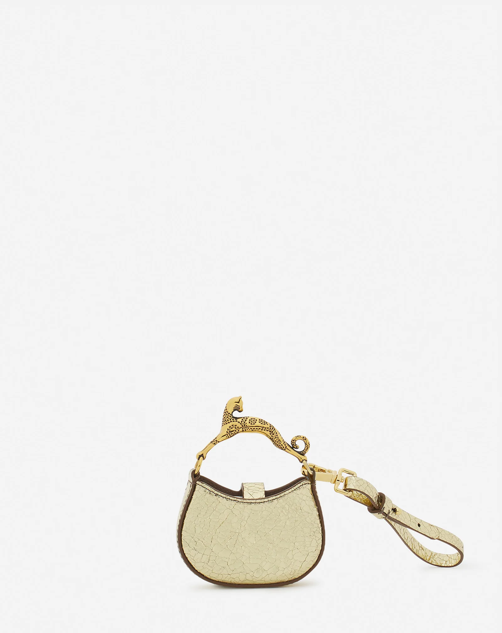 Micro hobo cat charm bag in crackled metallic leather