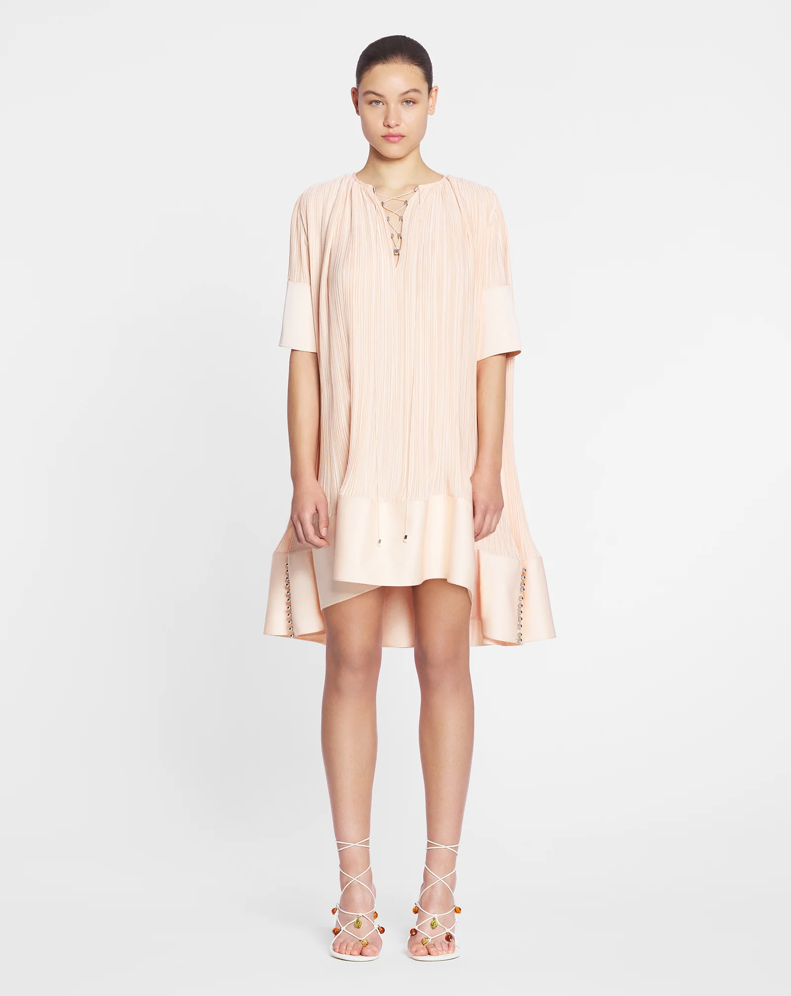 Short-sleeved pleated dress