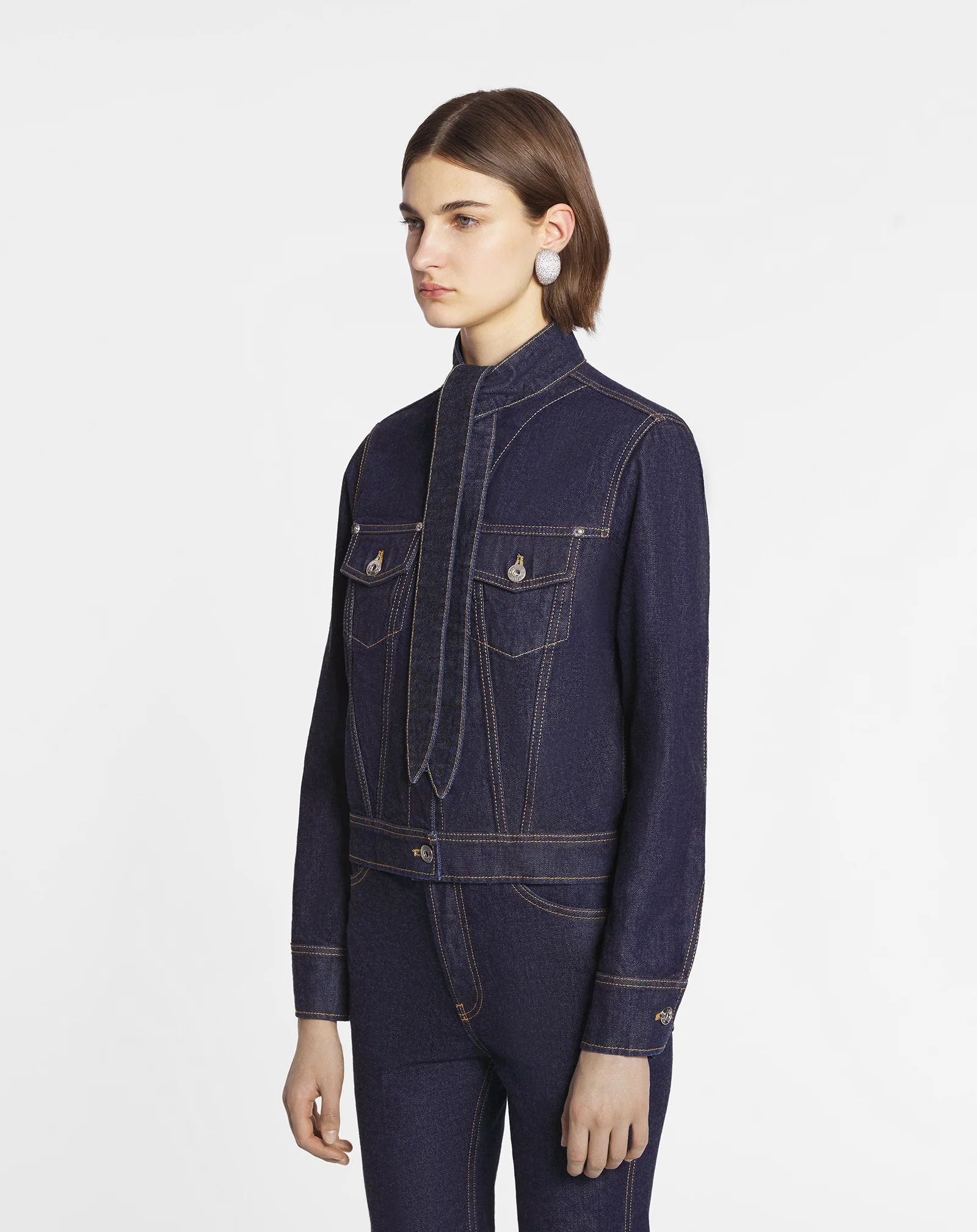 Ascot collar jacket in denim
