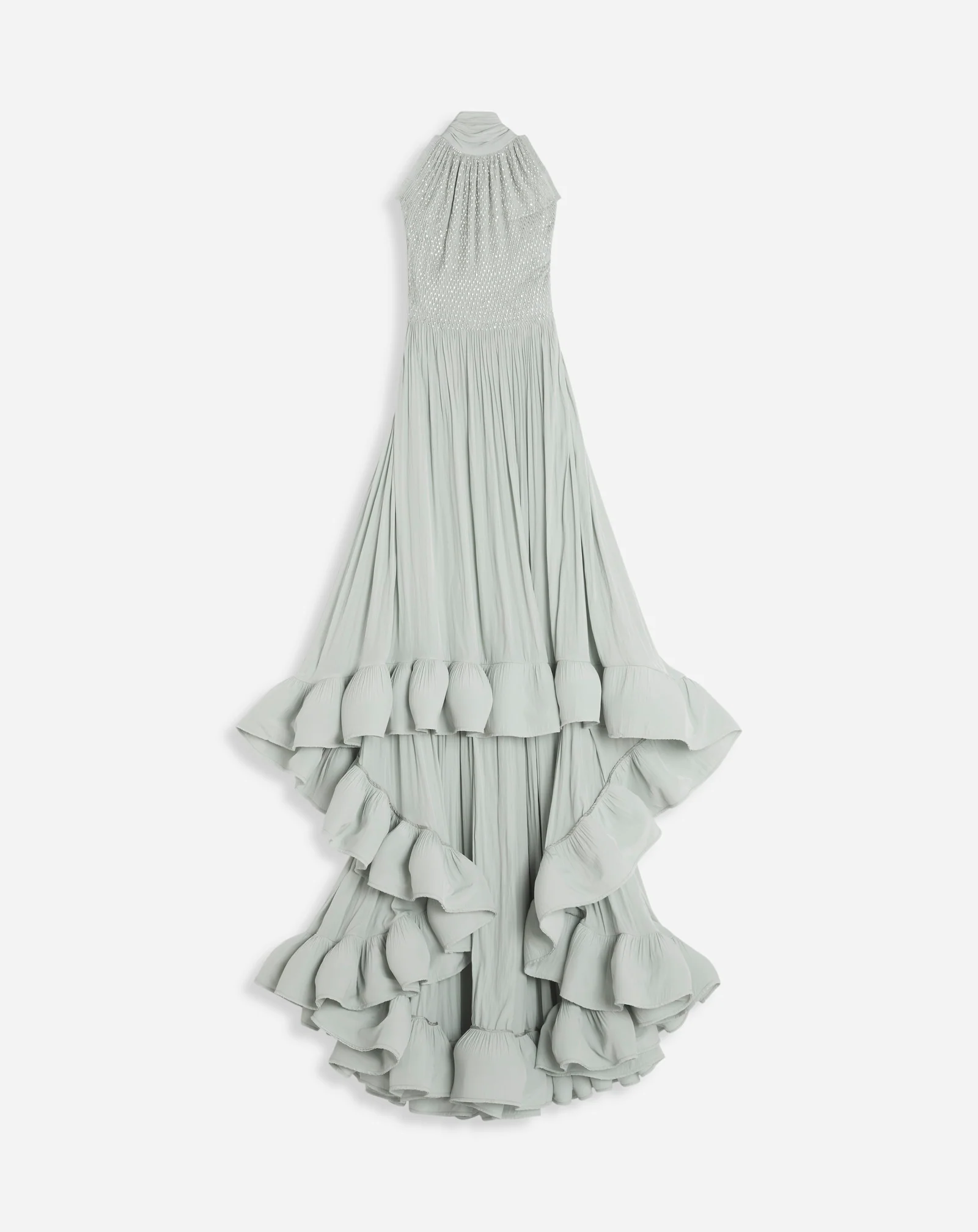 Embroidered cape gown in charmeuse