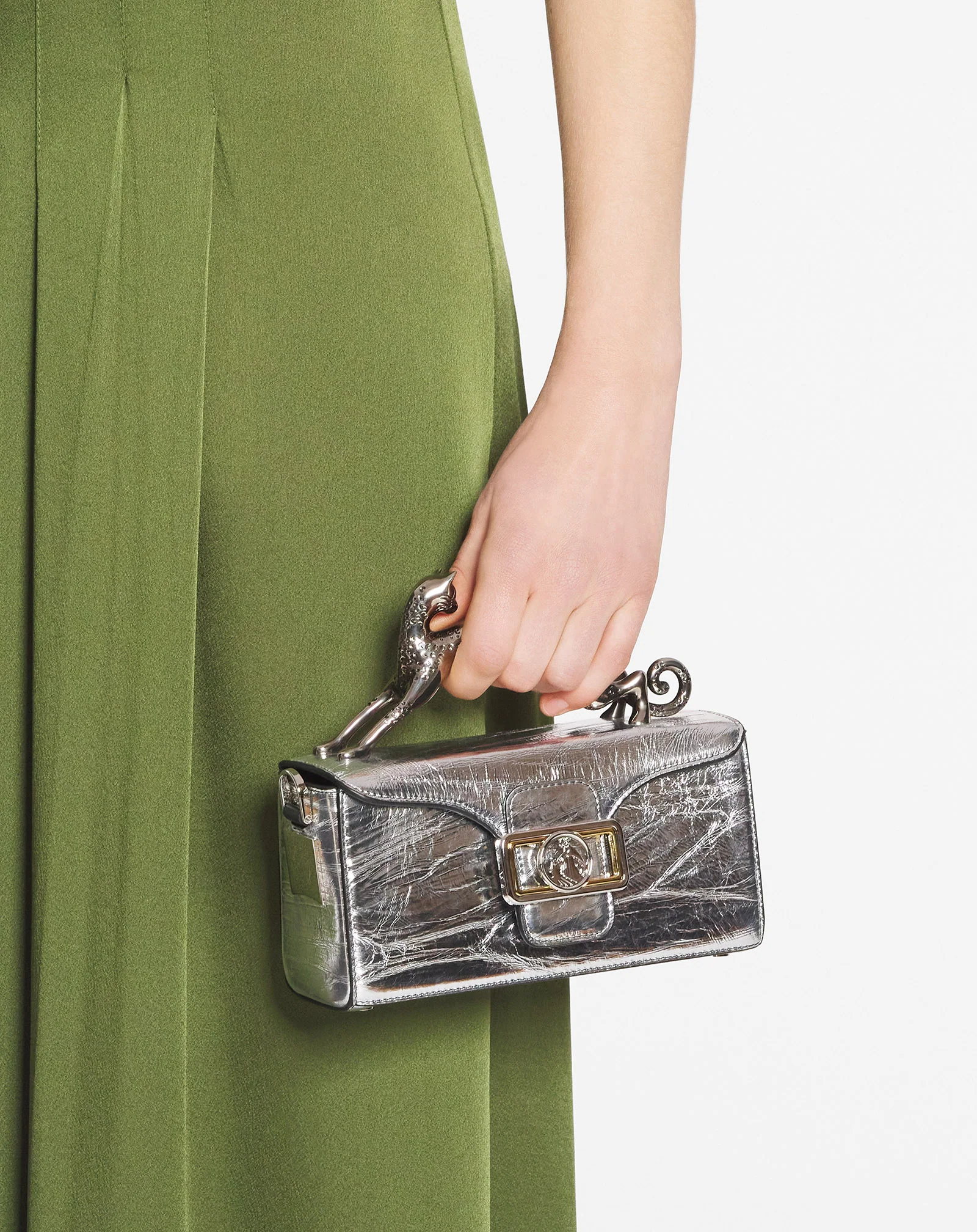 Nano pencil cat bag in metallic leather