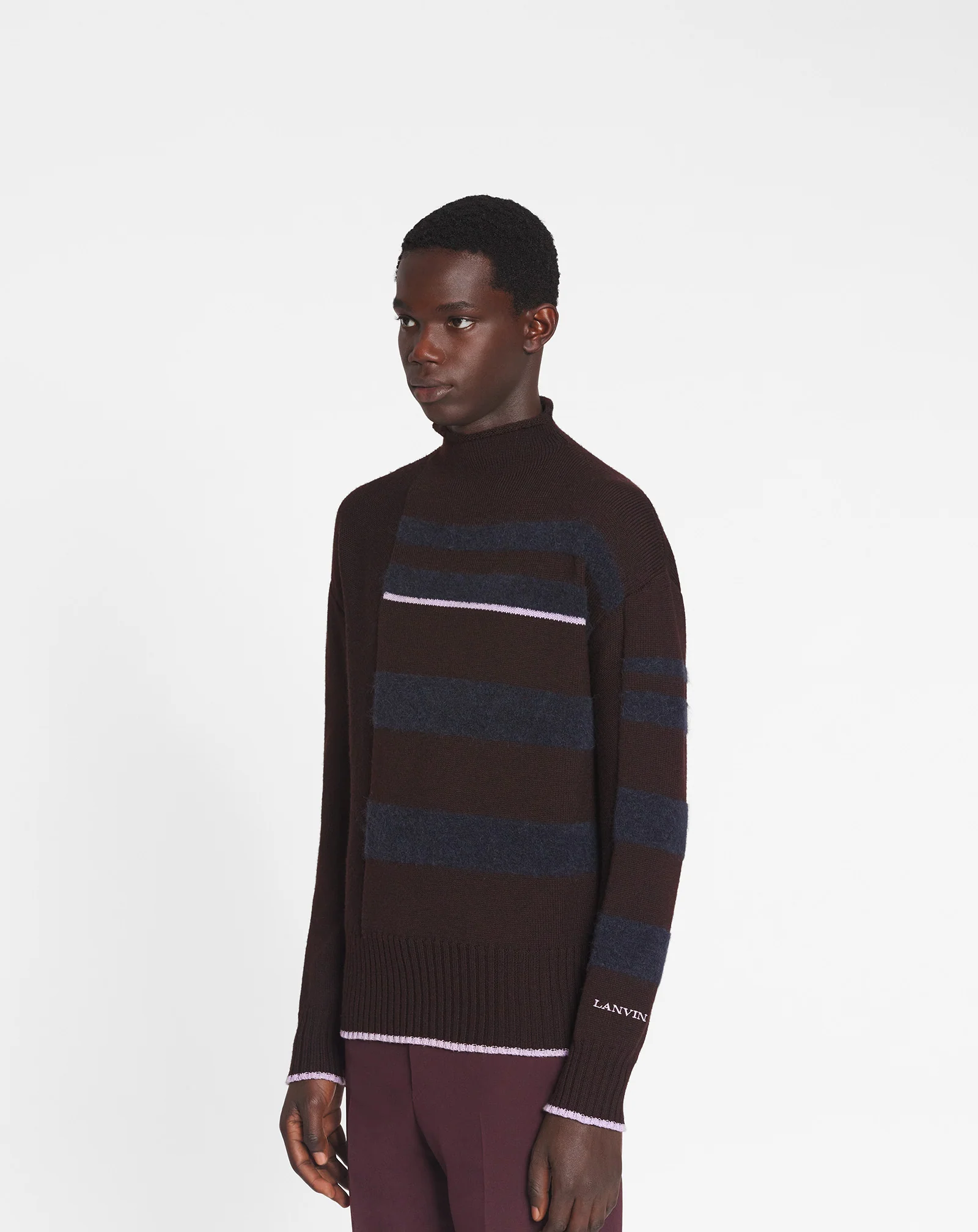 Striped mock turtleneck sweater