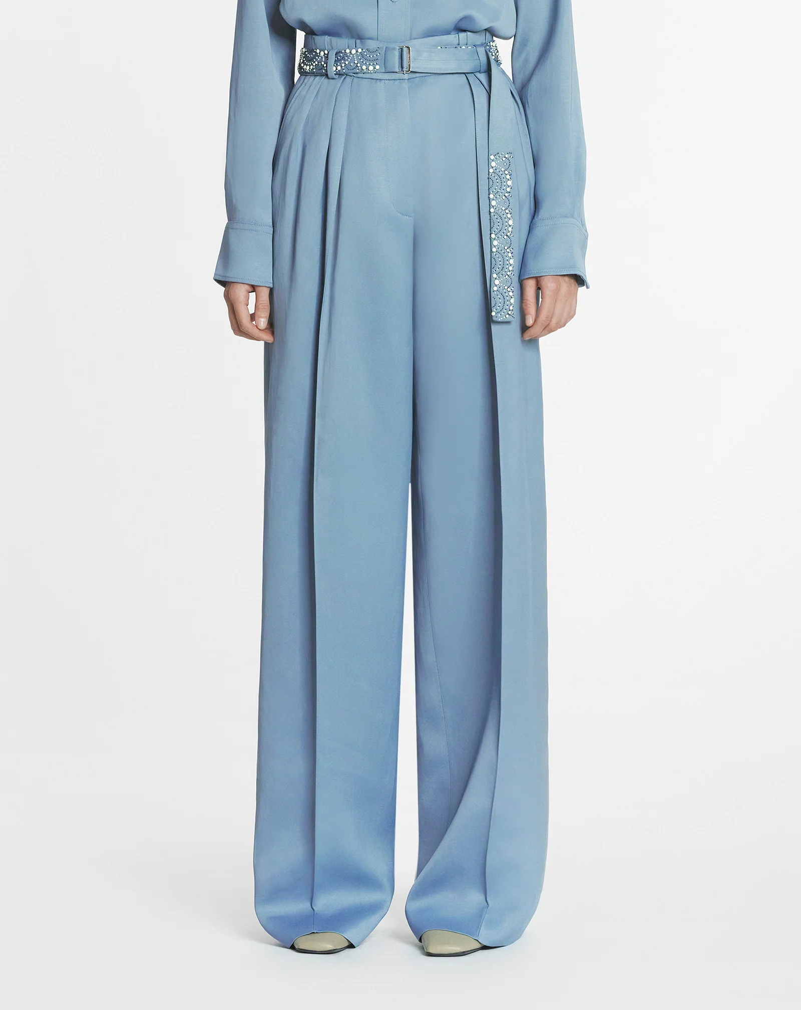 Embroidered wide-leg pants