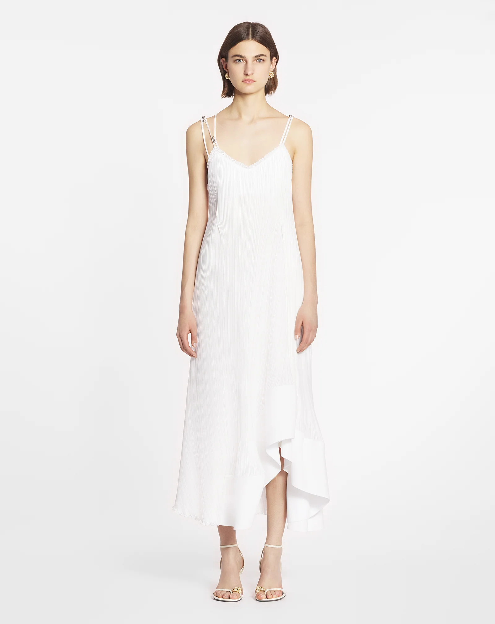 Pleated dress with straps