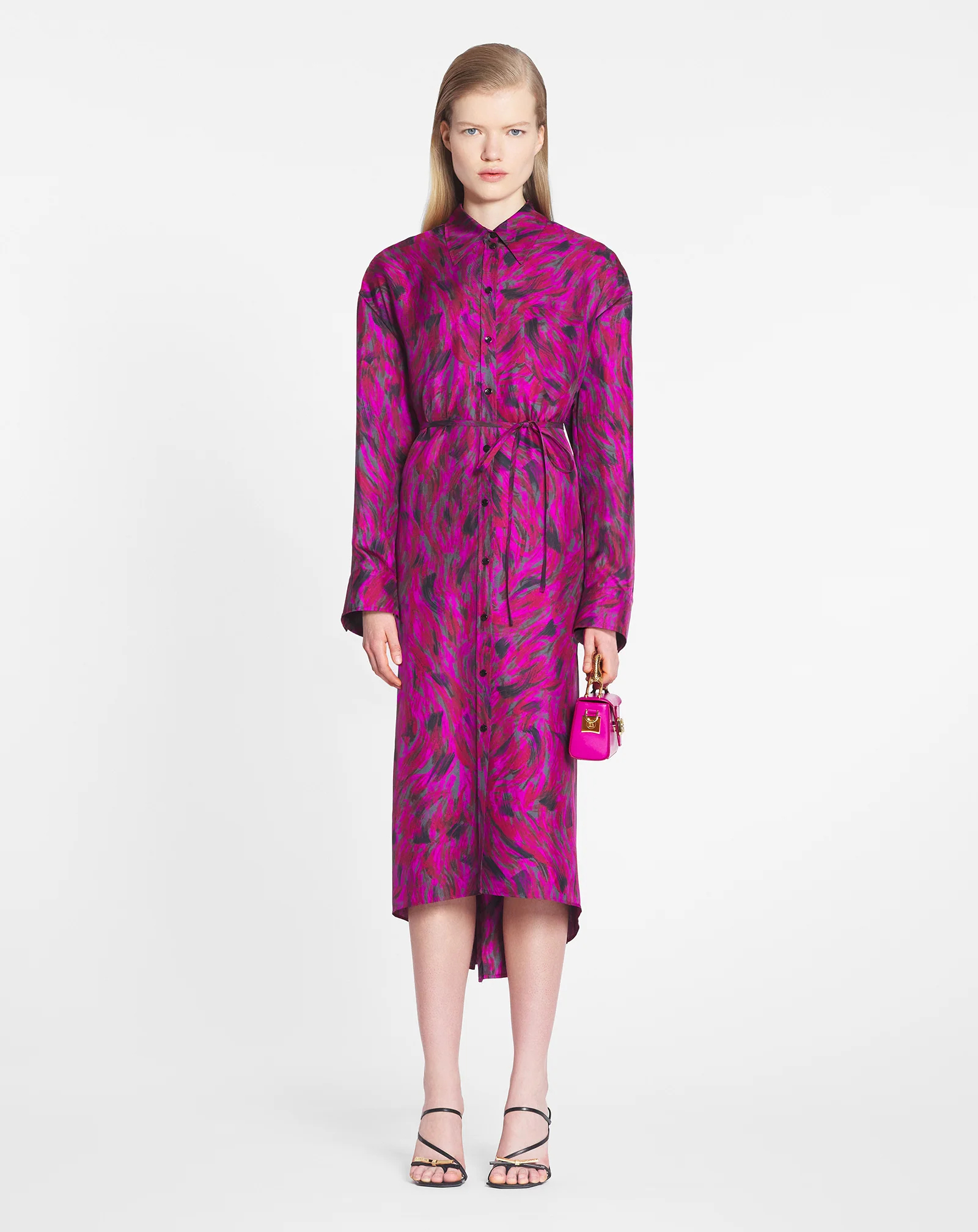 Printed shirt dress with pleats
