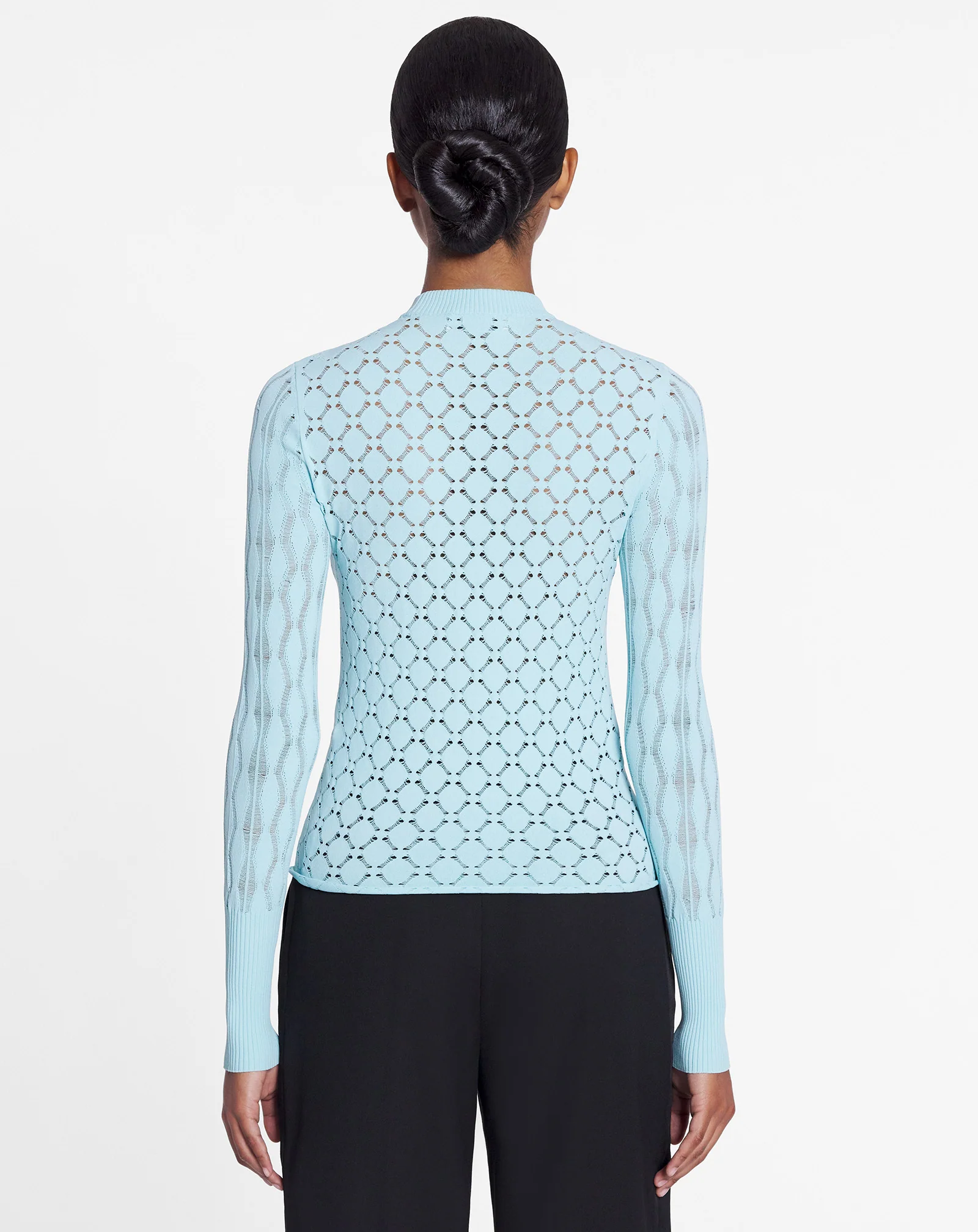 Long-sleeved top in lace effect knit