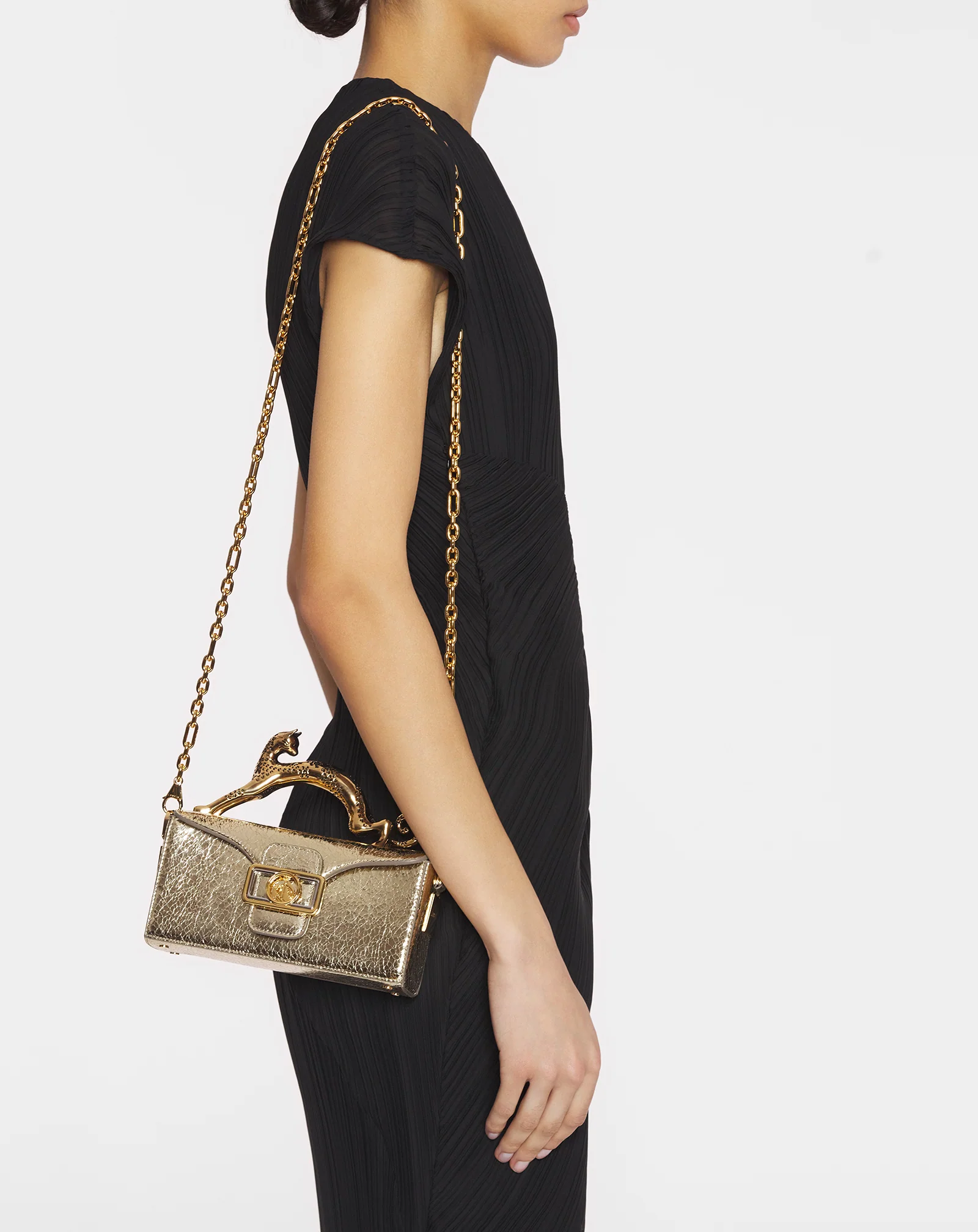 Nano pencil cat bag in crackled metallic leather