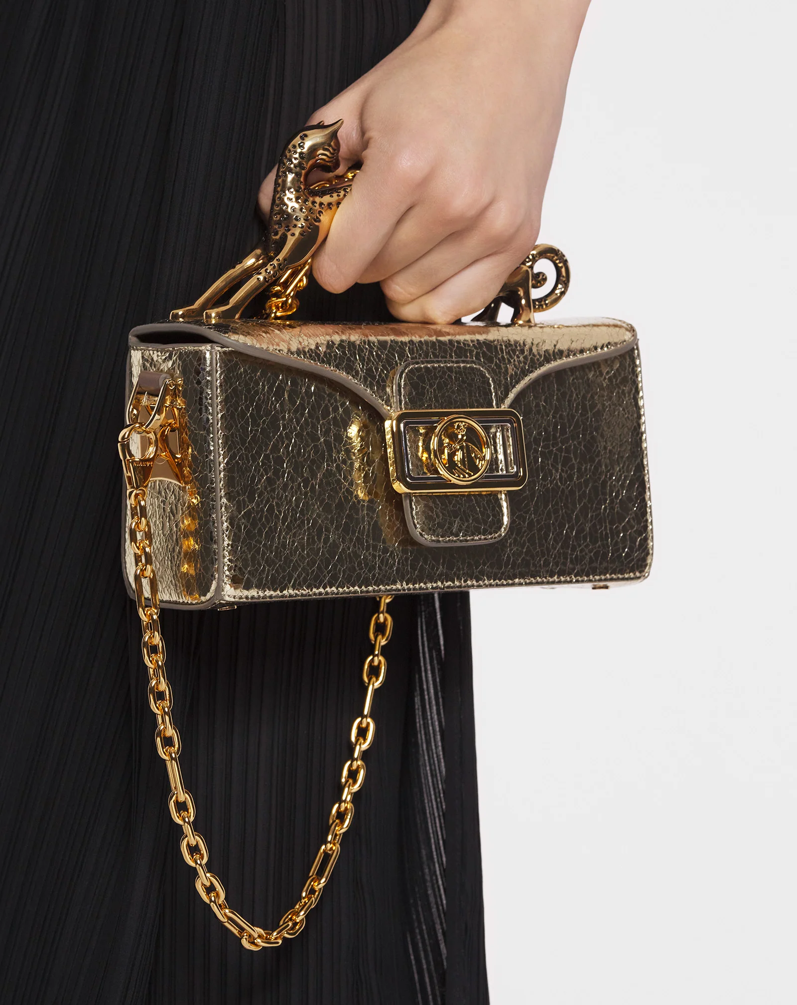 Nano pencil cat bag in crackled metallic leather