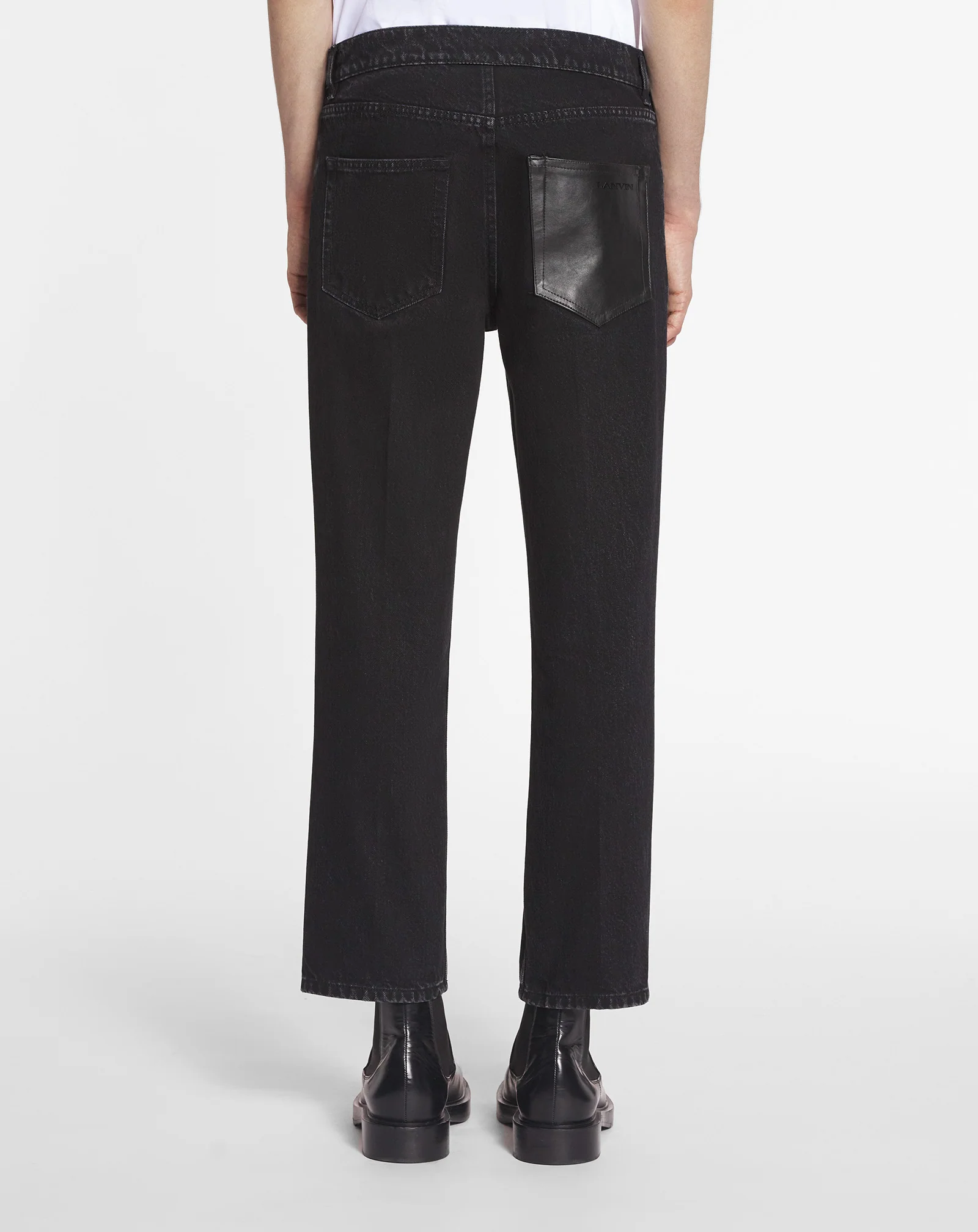 Straight leather patch pants in denim