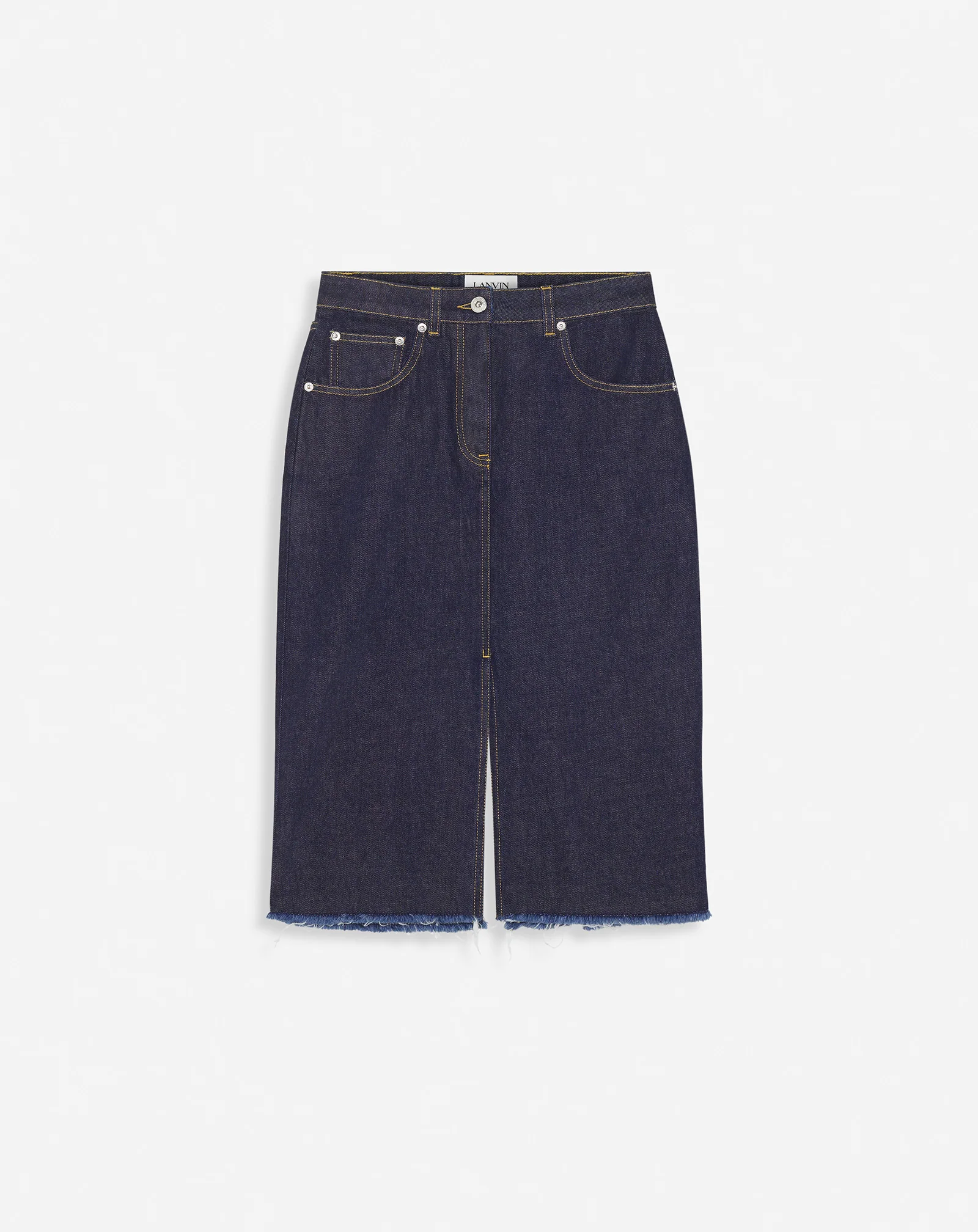Mid-length straight denim skirt