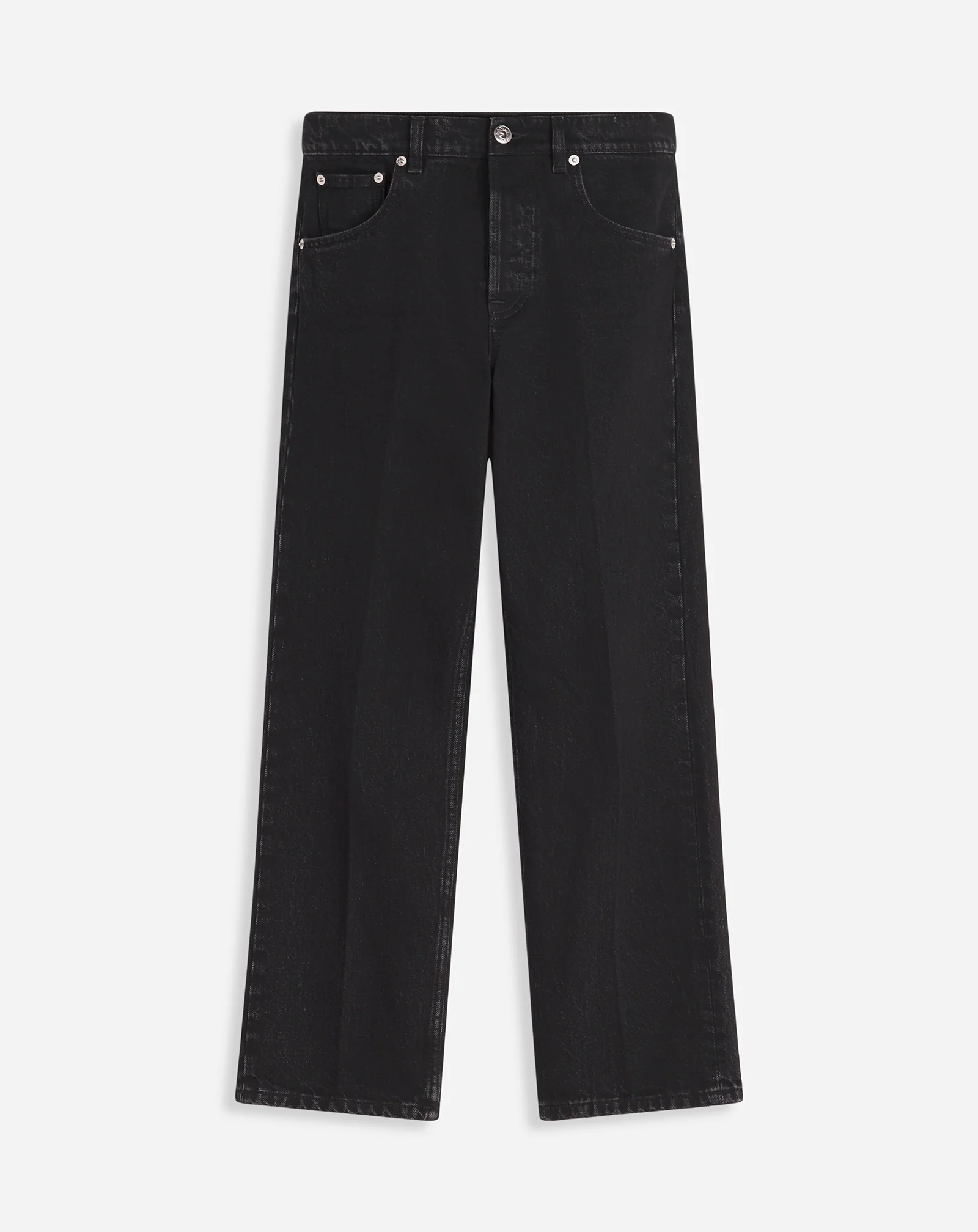 Straight leather patch pants in denim