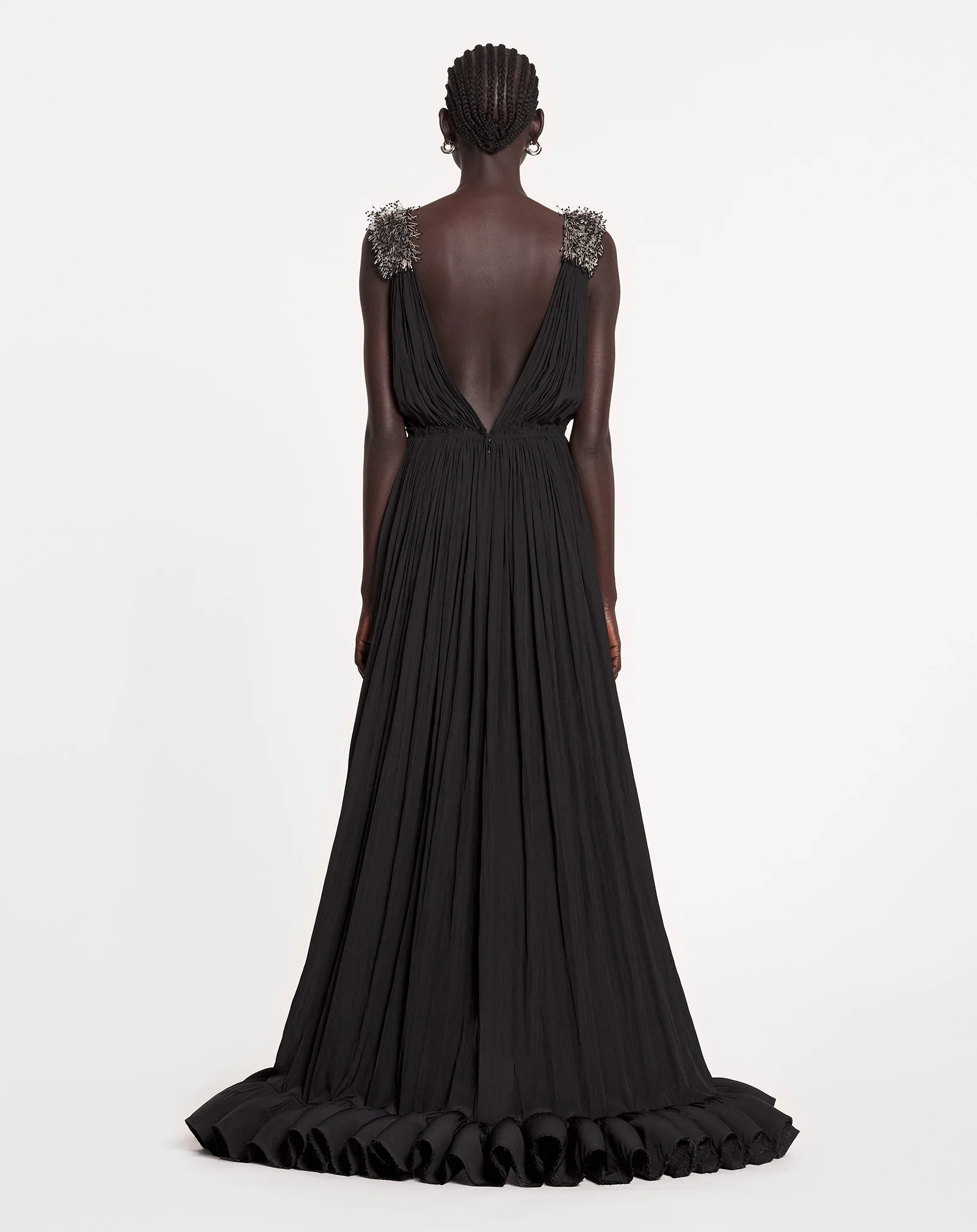 Long embroidered charmeuse evening gown