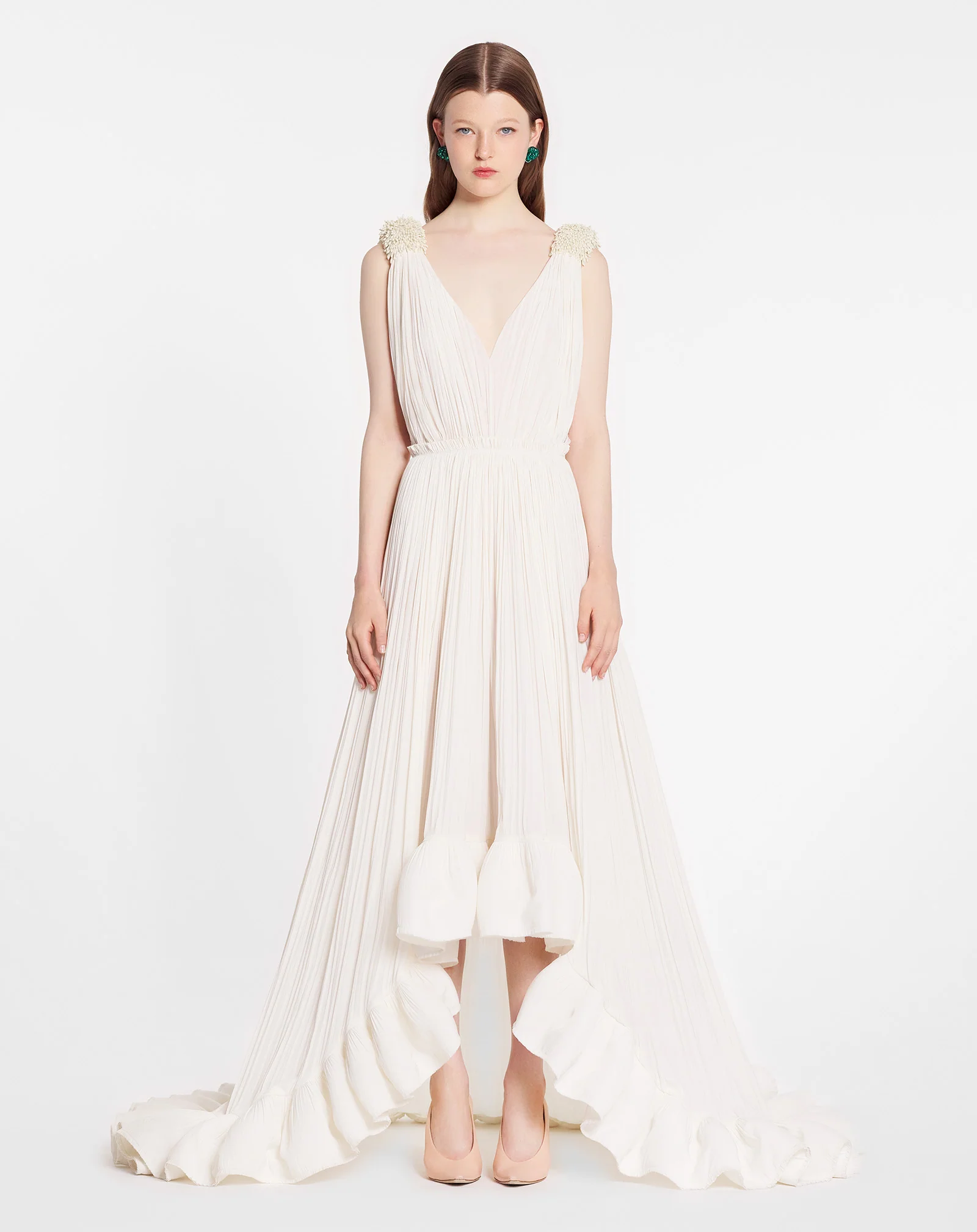 Floor length evening gown in charmeuse