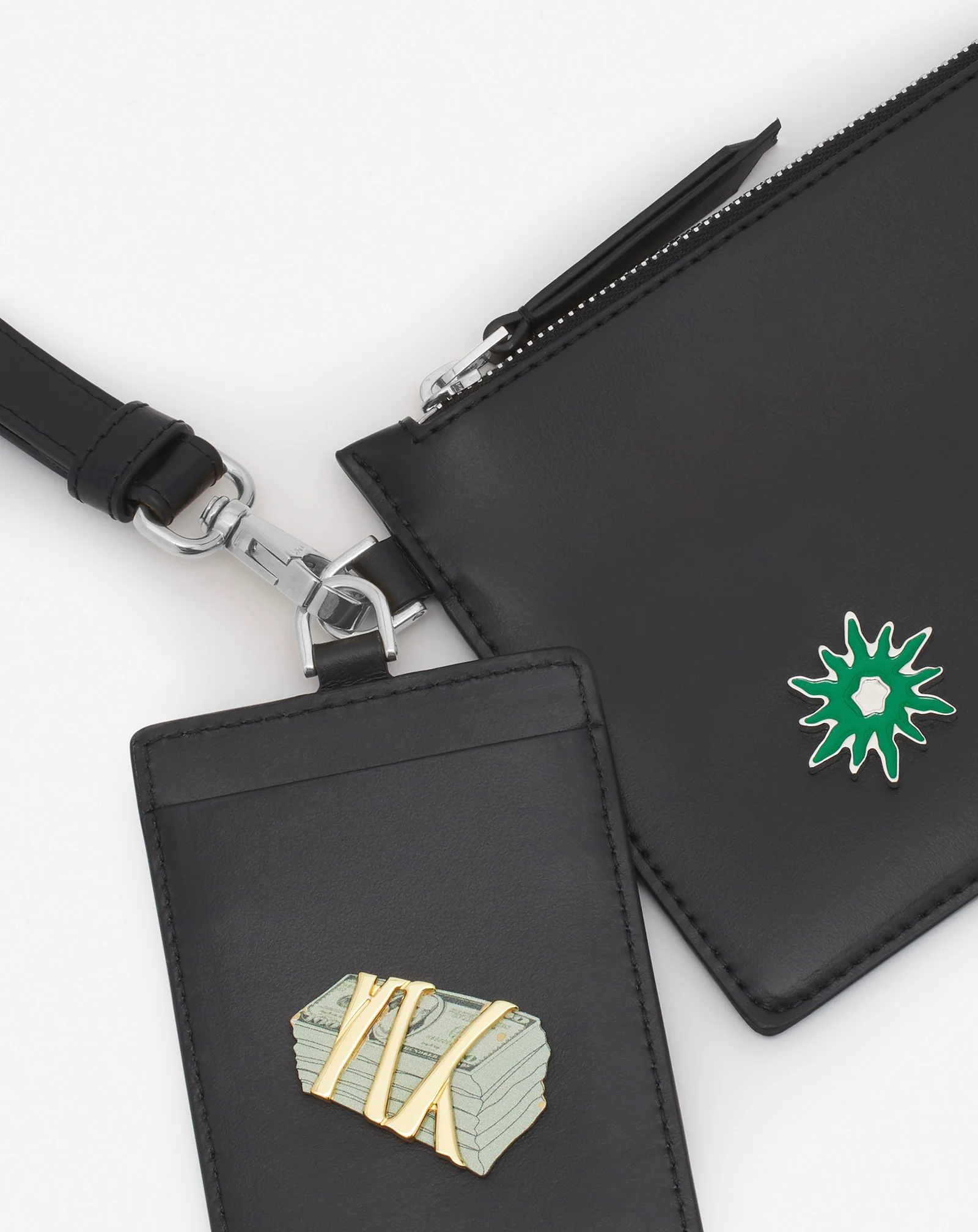 Lanvin x future leather double clutch with pins