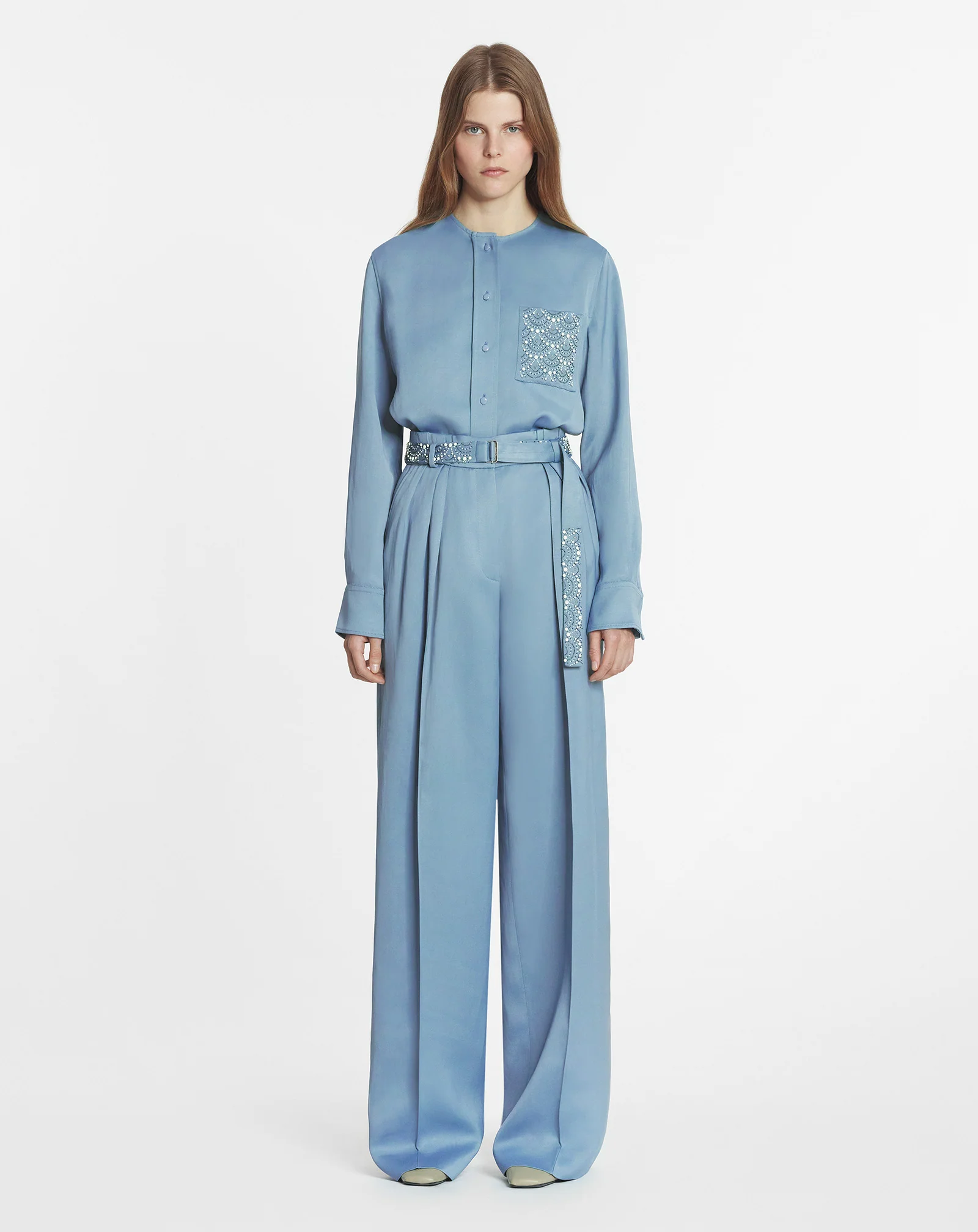 Embroidered wide-leg pants