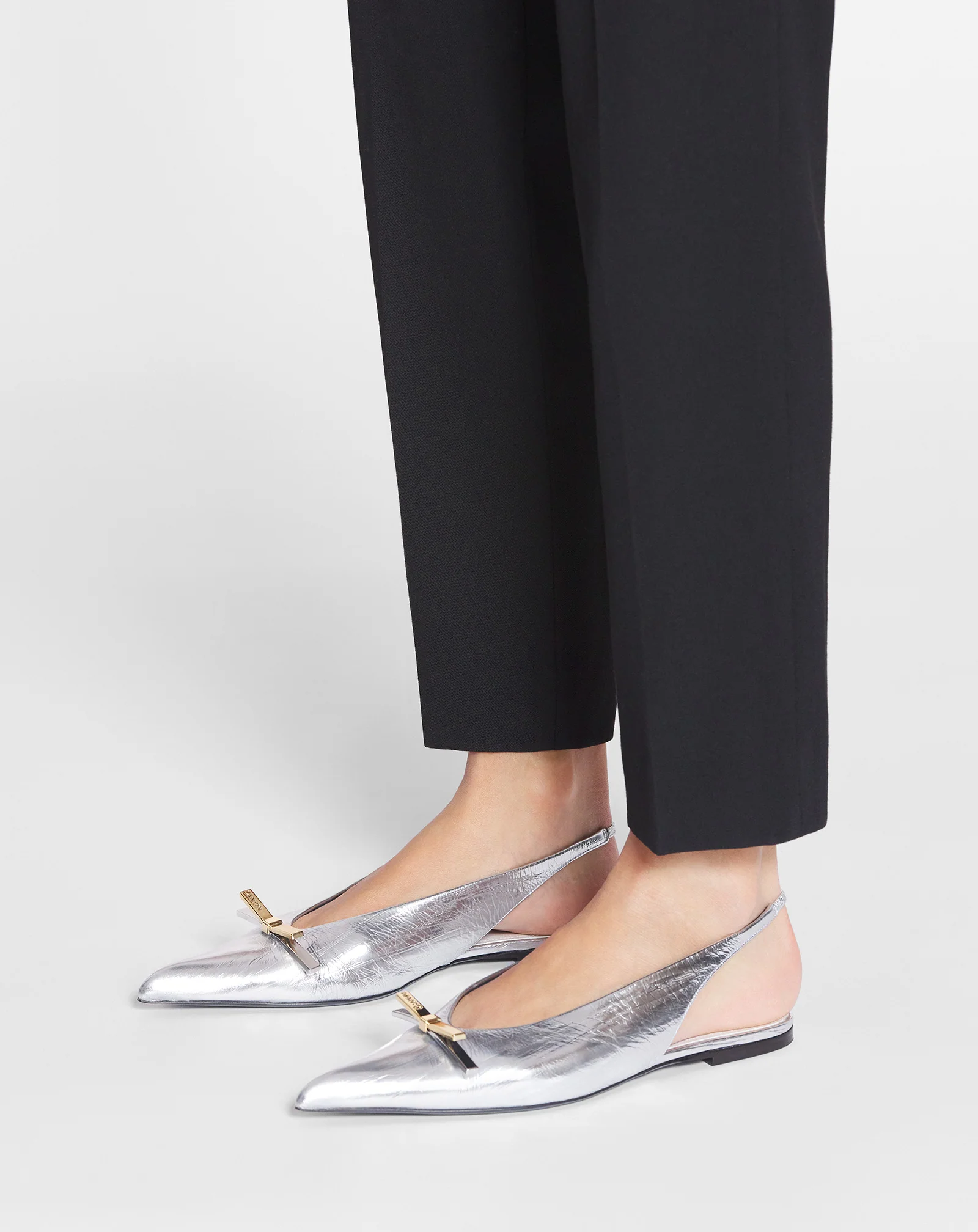 Lanvin bow slingback in metallic leather