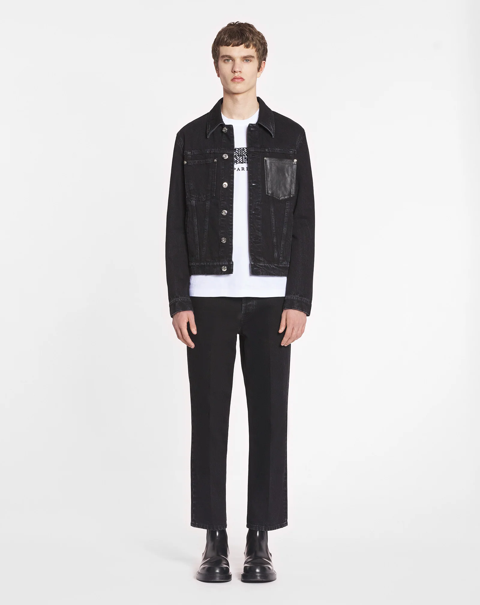 Leather patch jacket in denim