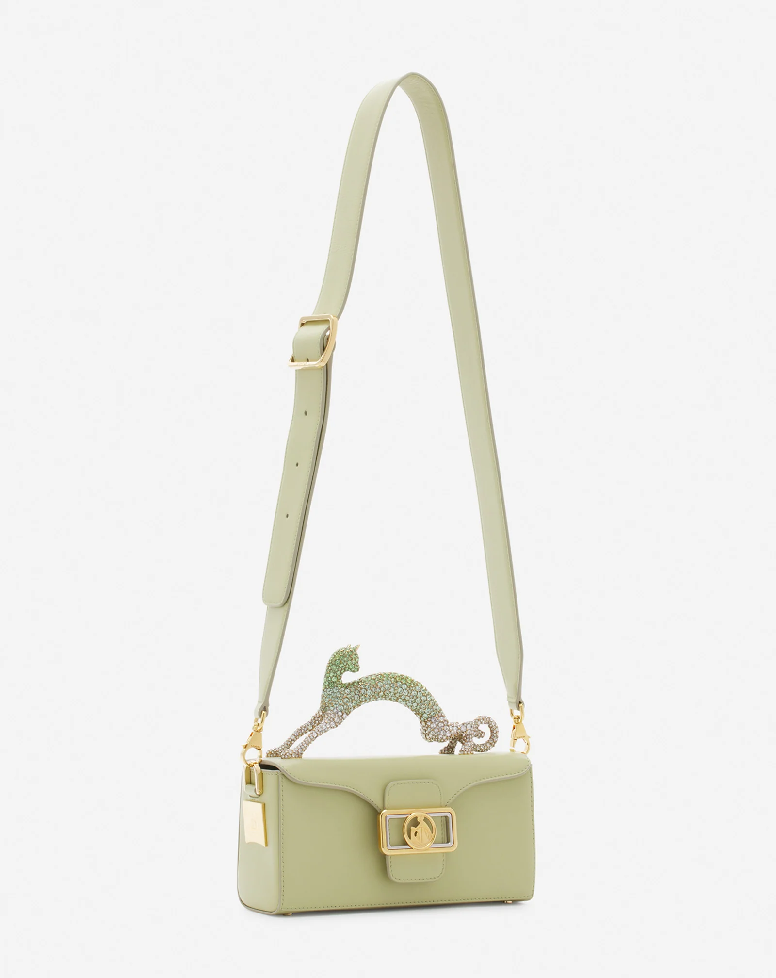 Nano pencil cat bag in leather and rhinestones