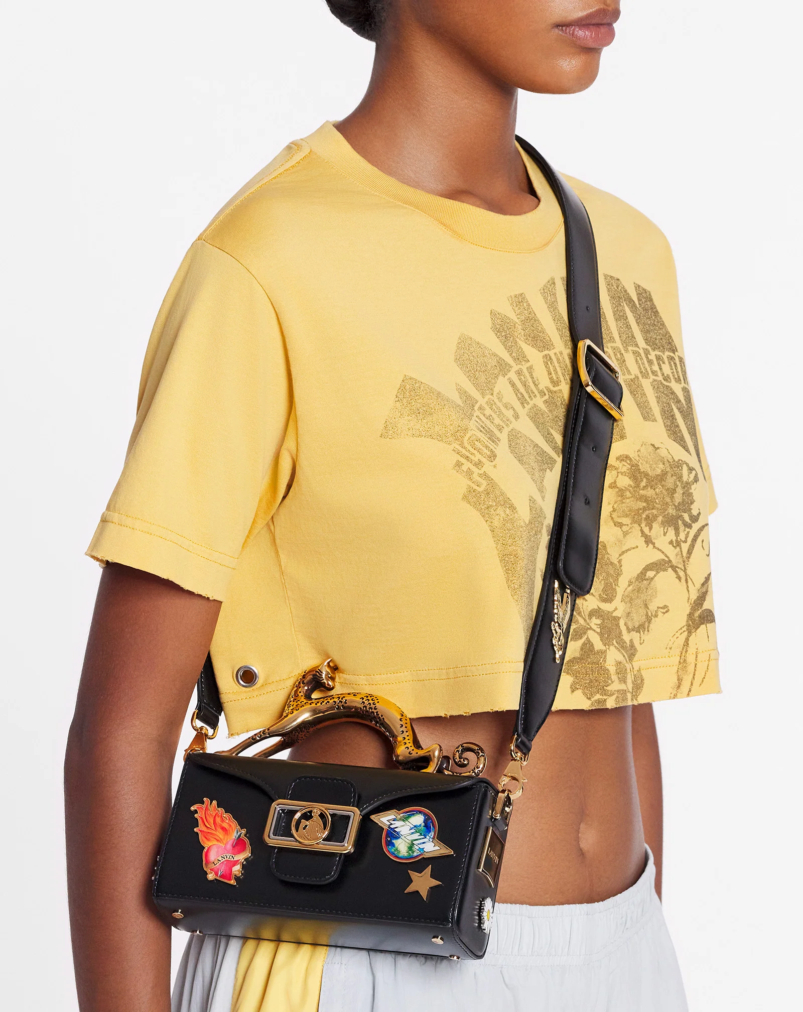 Lanvin x future pencil cat nano leather bag with pins