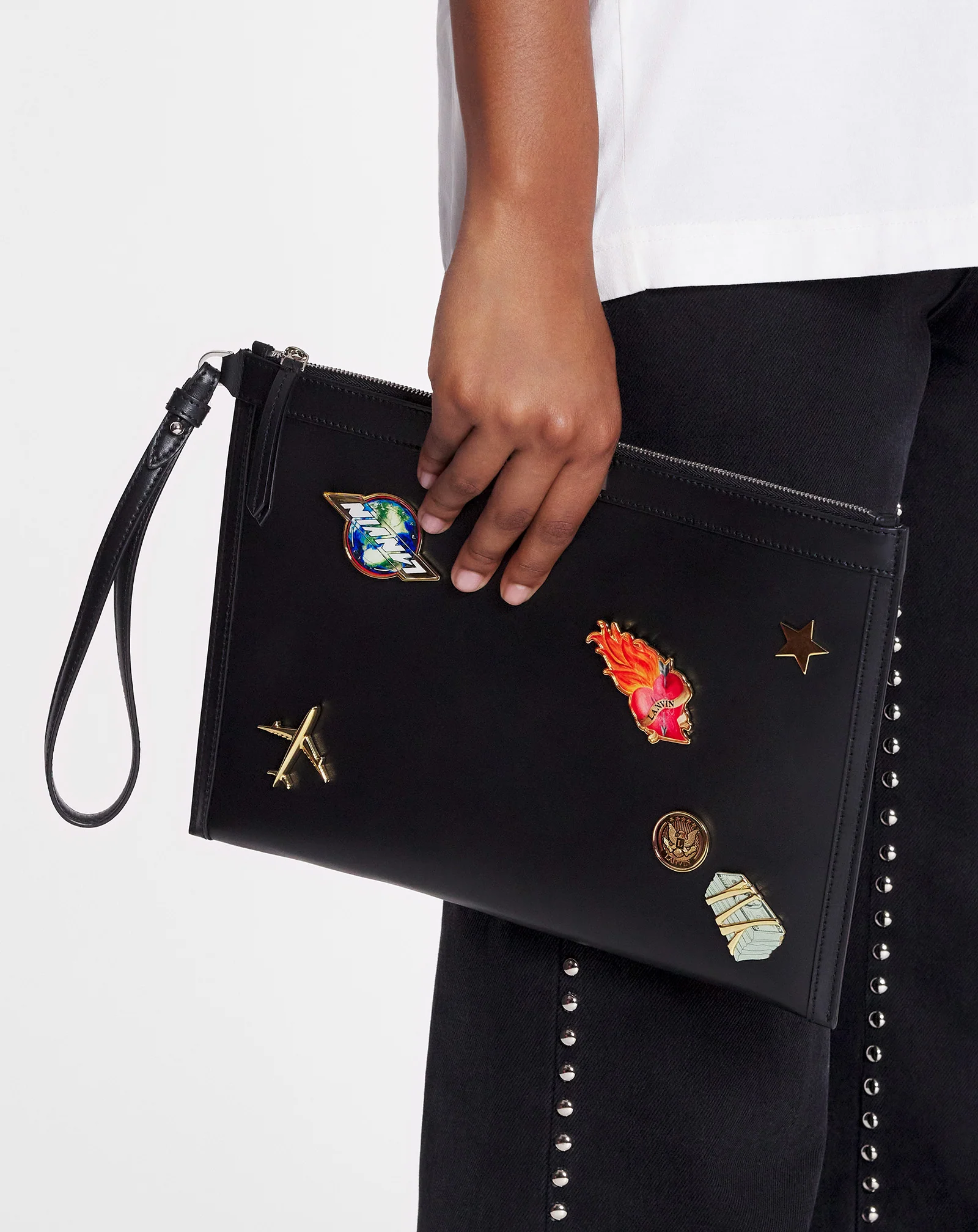 Lanvin x future leather clutch with pins