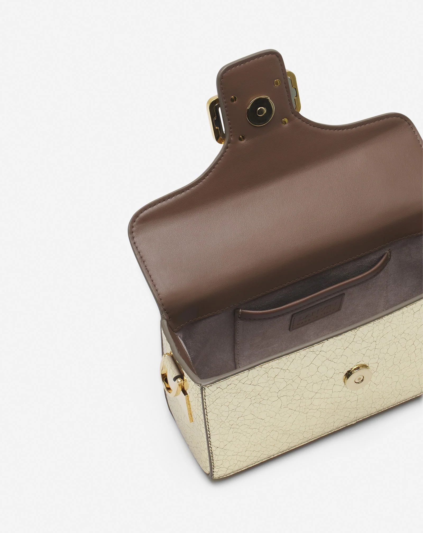 Nano pencil cat bag in crackled metallic leather