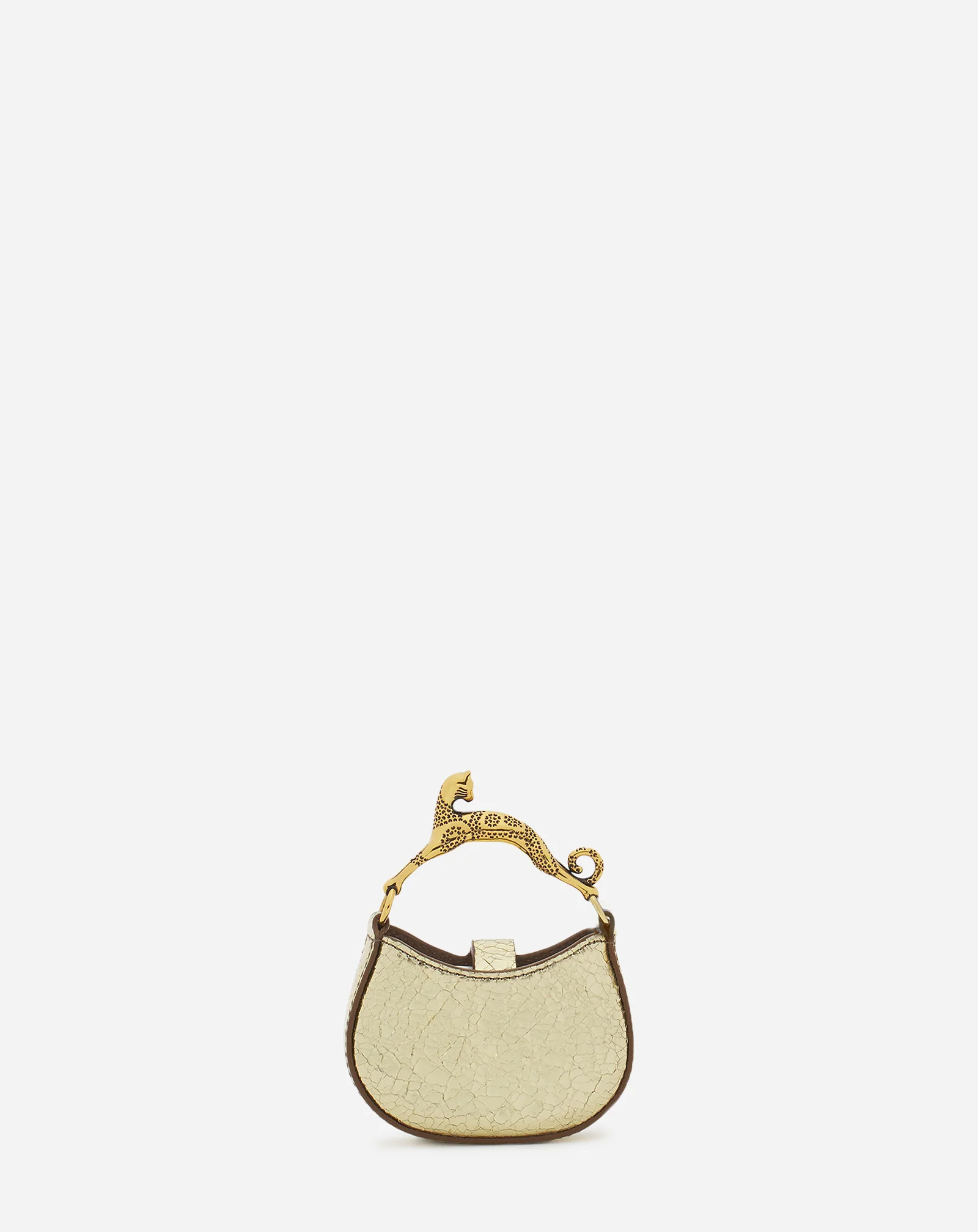 Micro hobo cat charm bag in crackled metallic leather