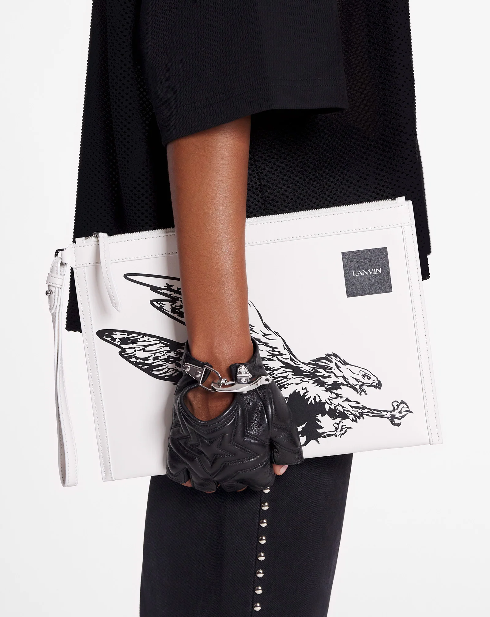 Lanvin x future leather clutch with eagle print
