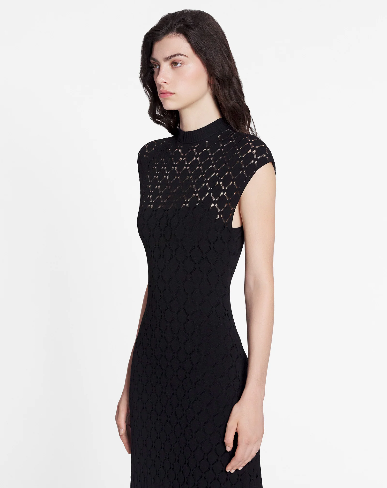 Long dress in lace effect knit
