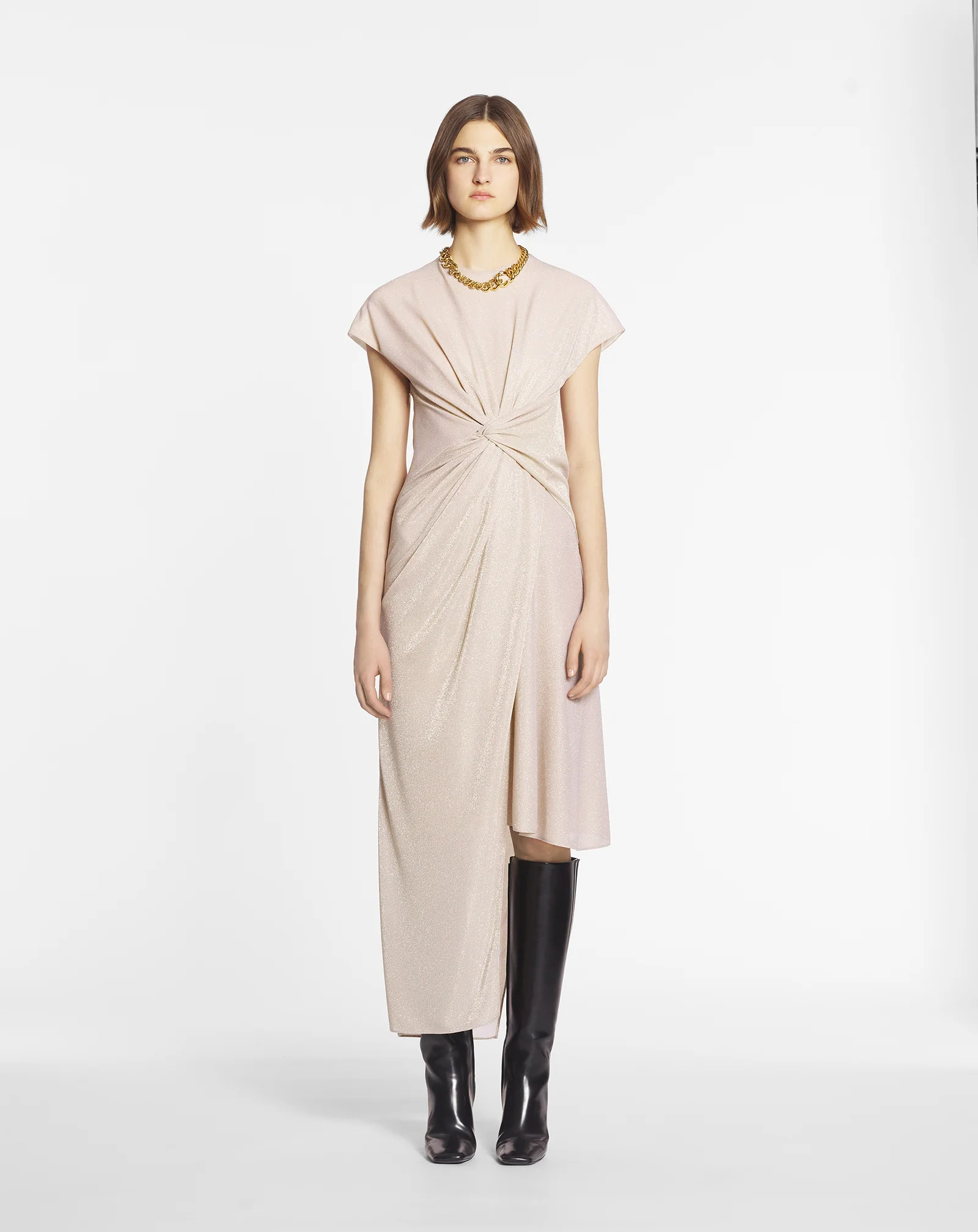 Asymmetrical dress in lurex