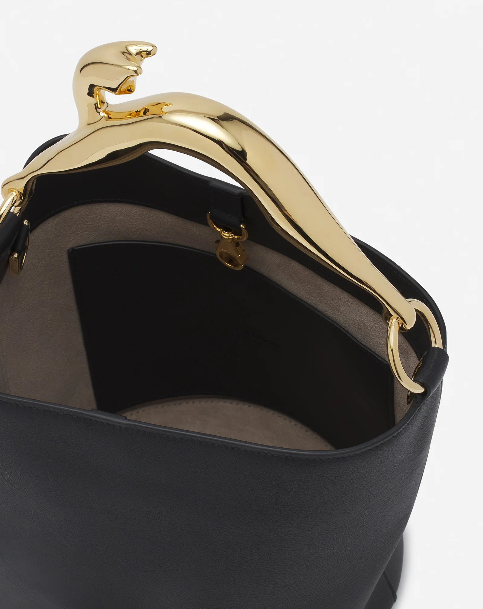 Leather fusion cat bucket bag