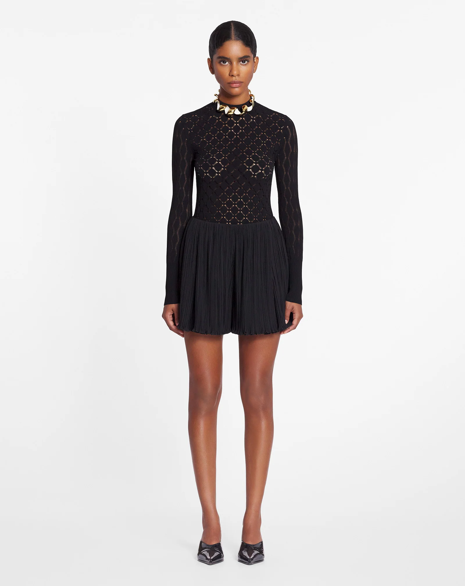 Long-sleeved top in lace effect knit