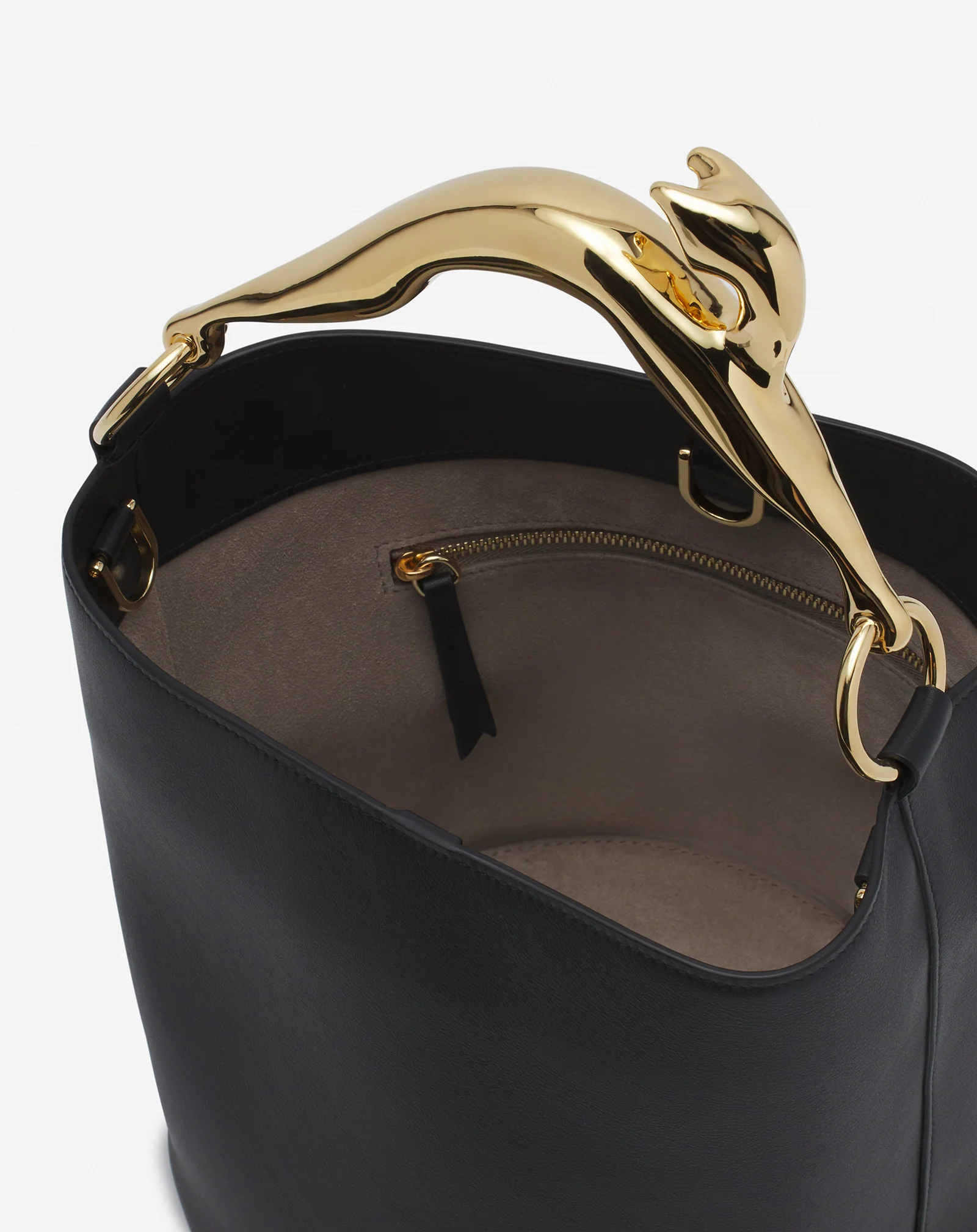 Leather fusion cat bucket bag