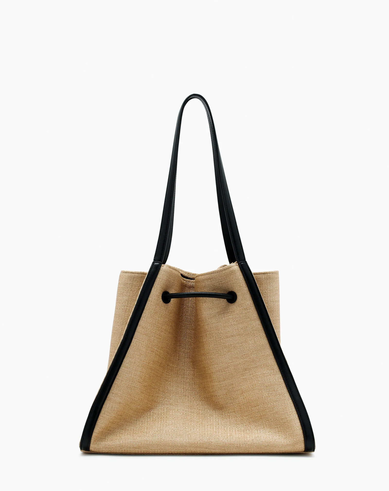 Sequence bag in leather and raffia