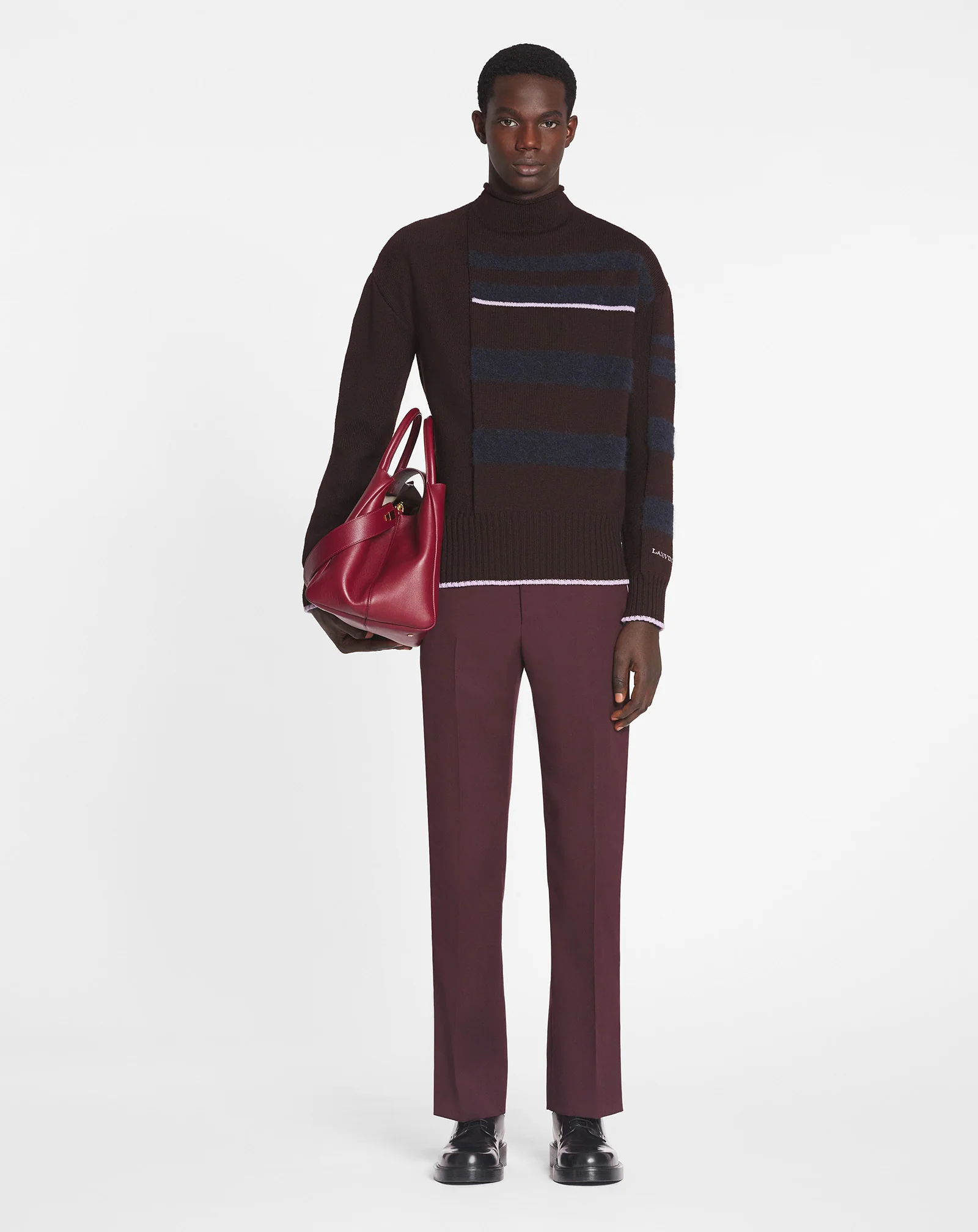 Striped mock turtleneck sweater