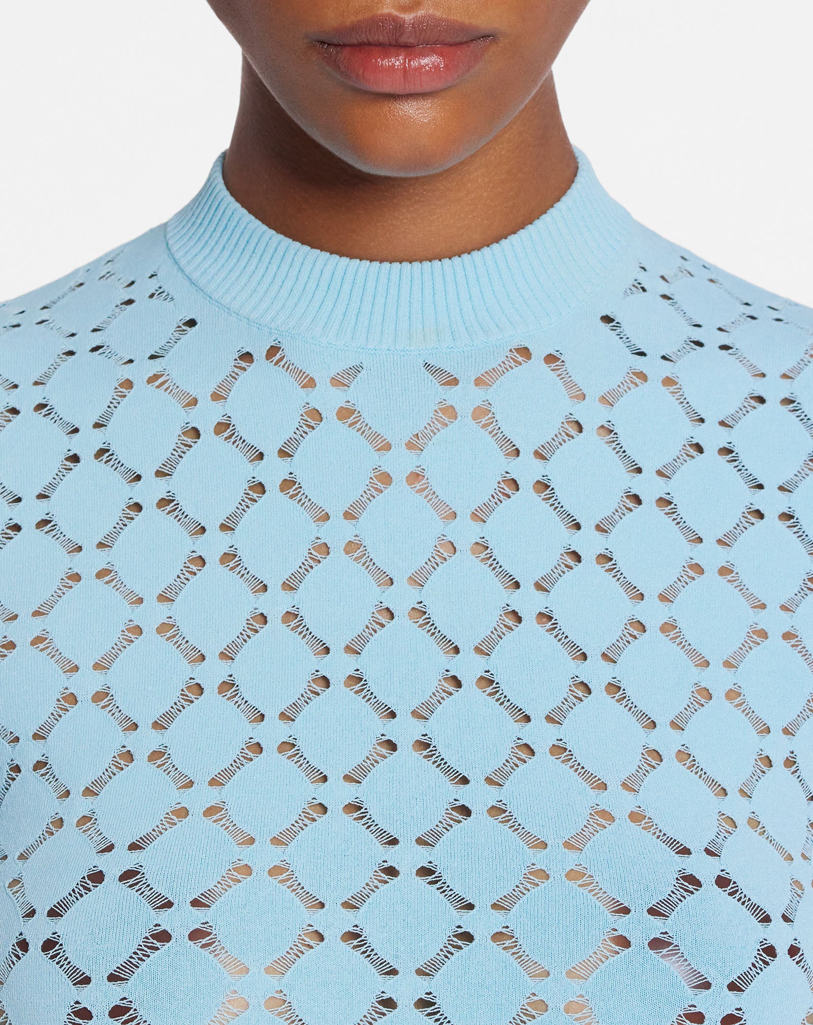 Long-sleeved top in lace effect knit