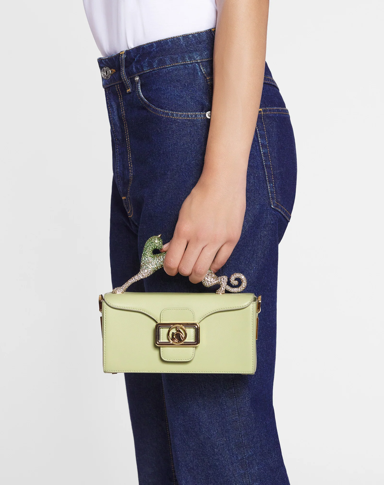 Nano pencil cat bag in leather and rhinestones