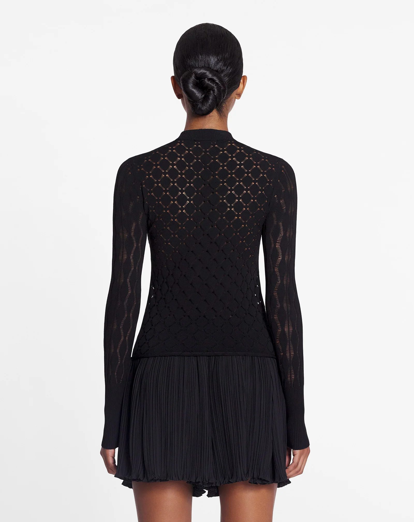 Long-sleeved top in lace effect knit