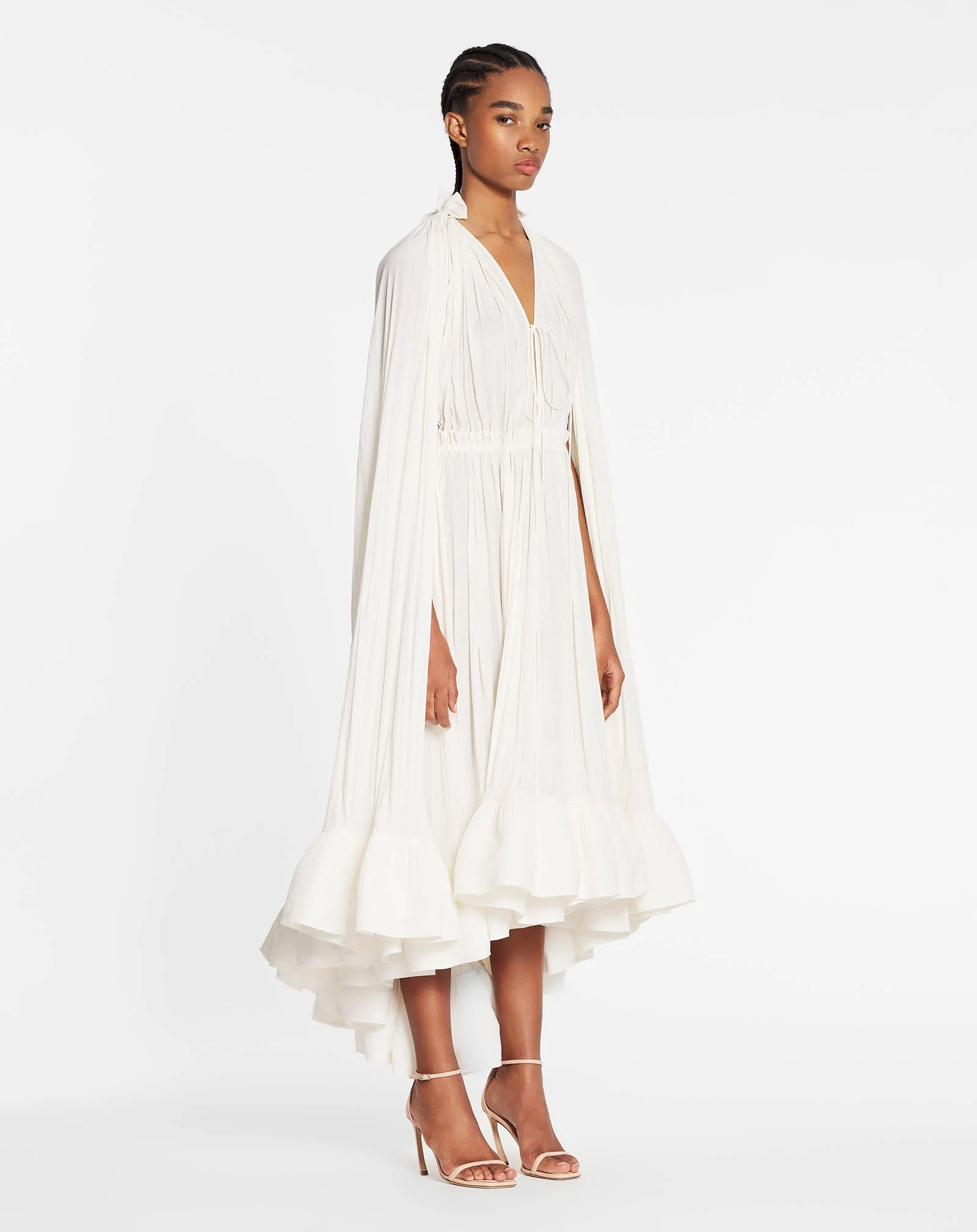 Long charmeuse ruffle dress