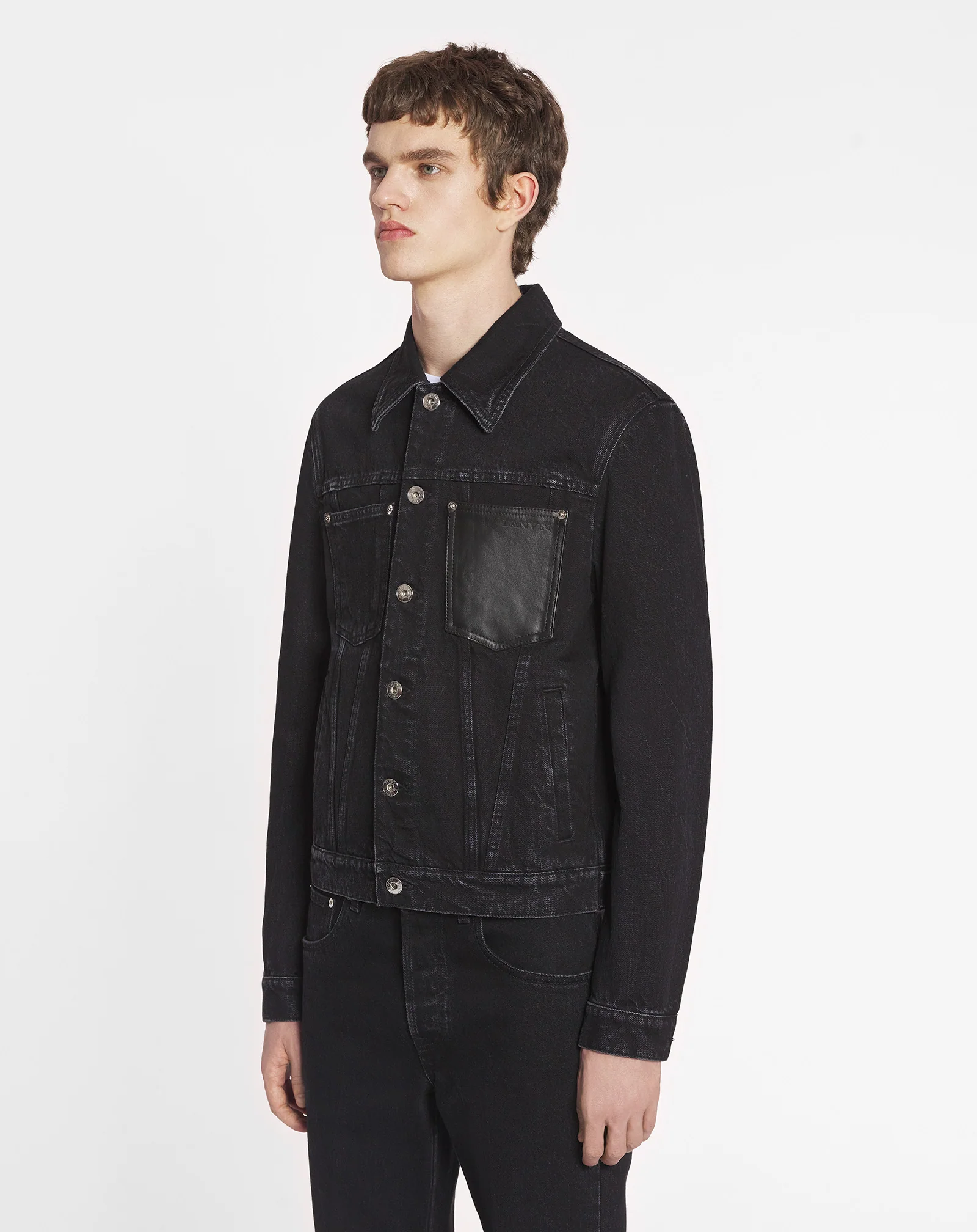 Leather patch jacket in denim