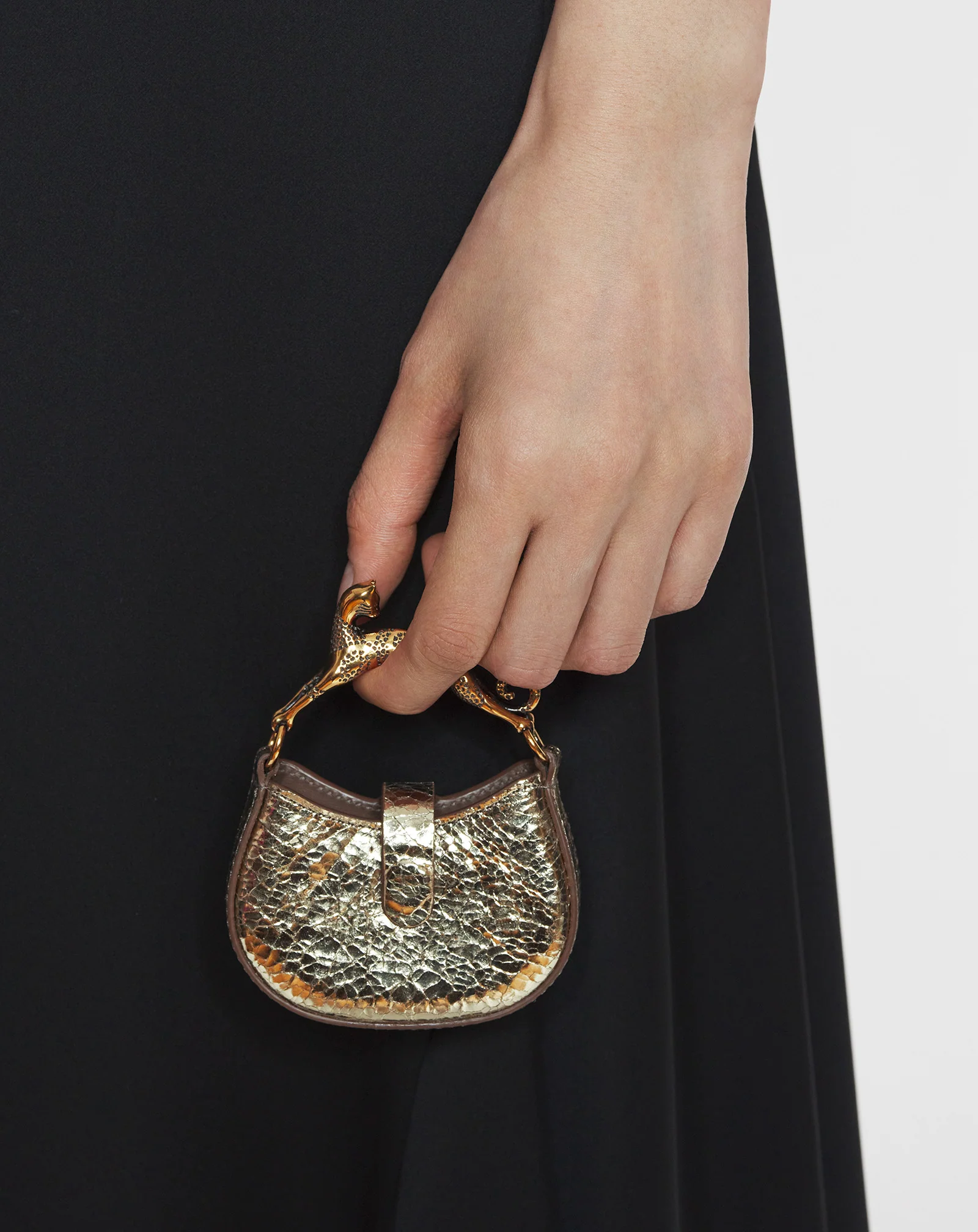 Micro hobo cat charm bag in crackled metallic leather