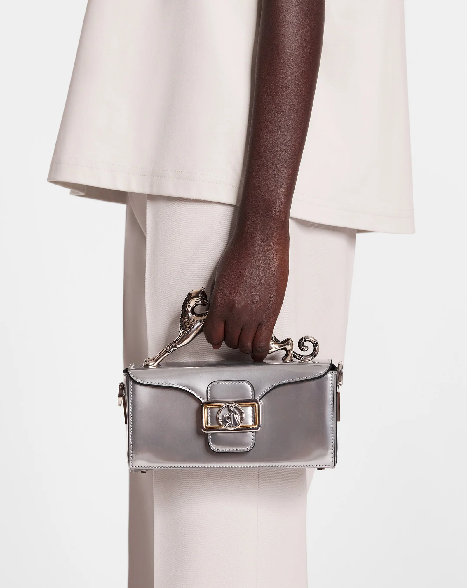 Nano pencil cat bag in metallic leather