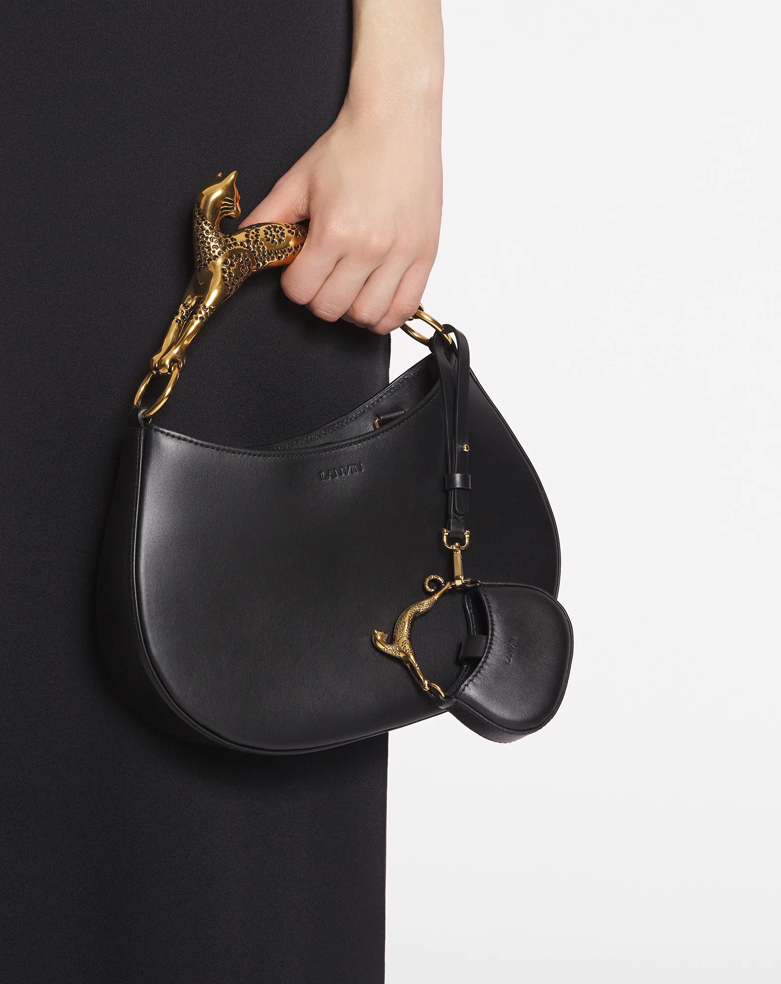 Micro hobo cat charm bag in leather