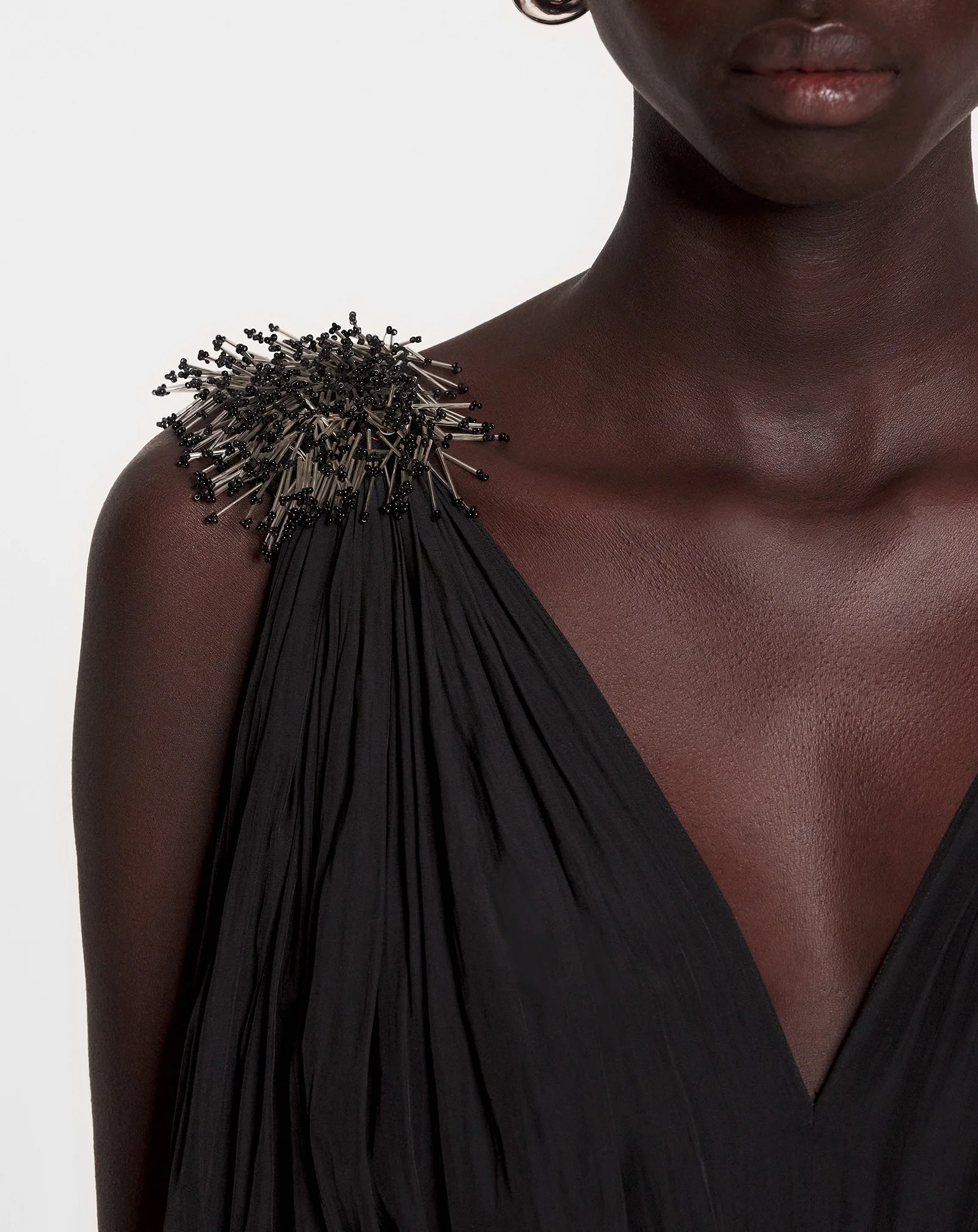 Long embroidered charmeuse evening gown