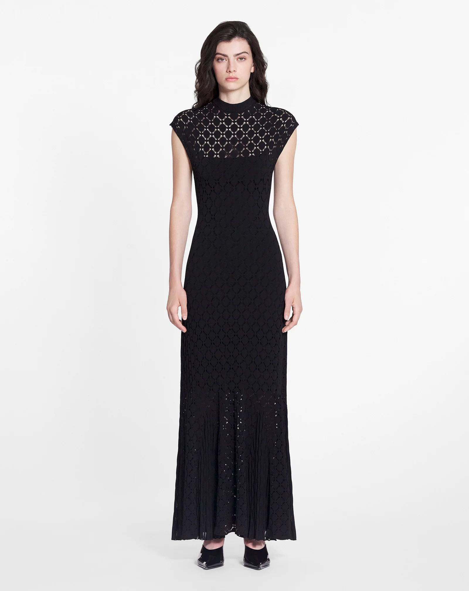 Long dress in lace effect knit