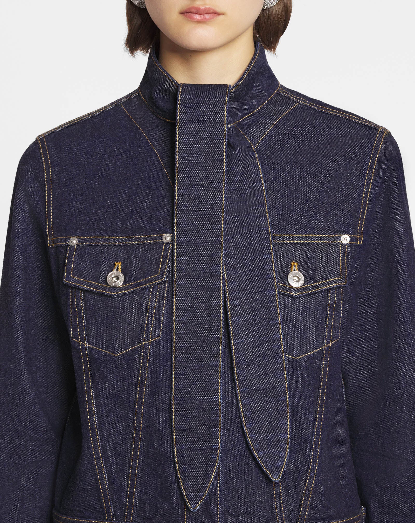 Ascot collar jacket in denim